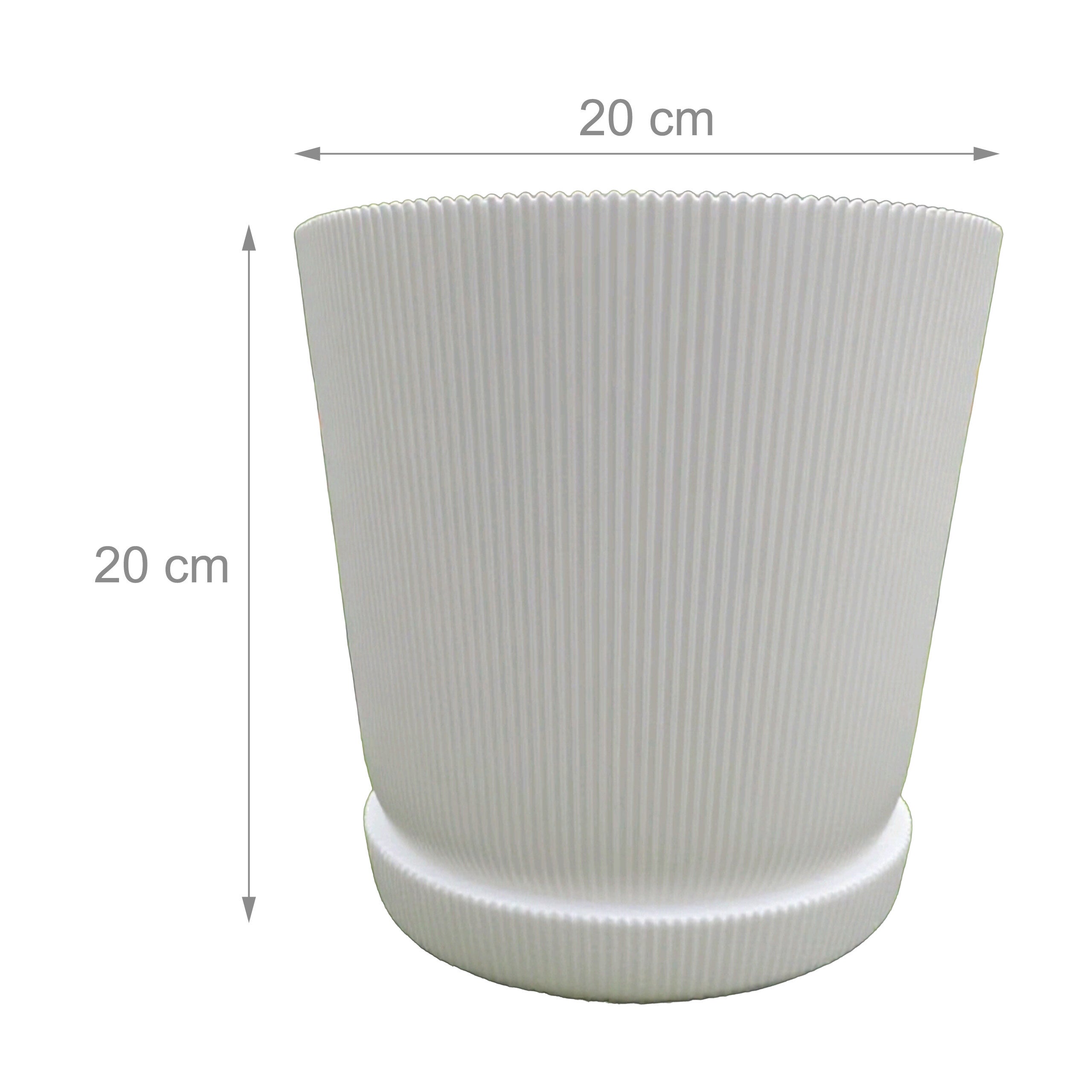Lot de 2 pots à plantes cannelés avec soucoupes, H x Ø: 20 x 20 cm, pour herbes aromatiques, plastique, blanc, relaxdays - 4