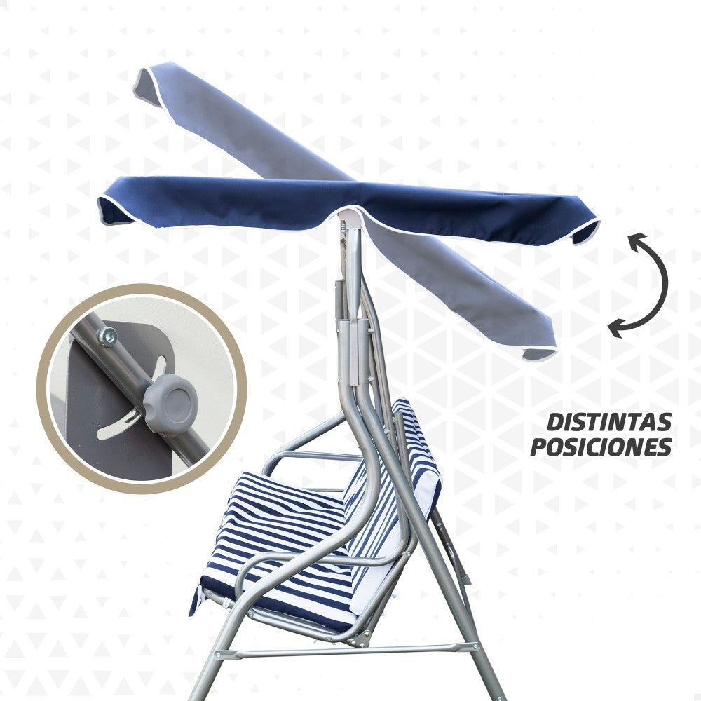 Assento de balanço de jardim azul e branco com toldo basculante de 3 lugares Aktive - 3