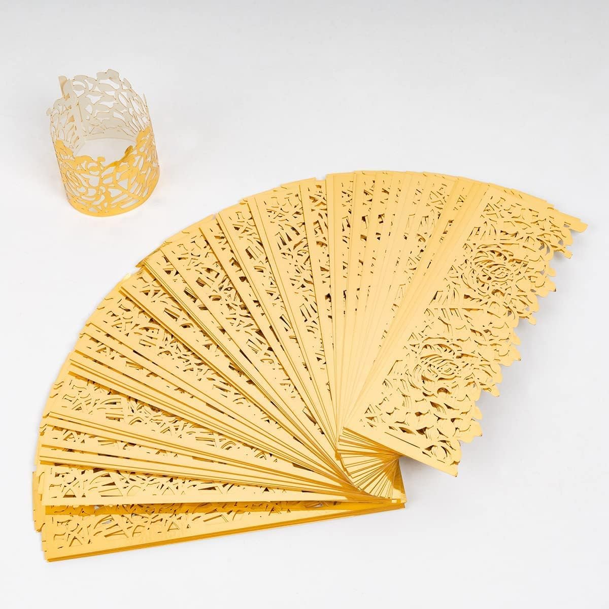 Lot de 100 Anneaux Serviette en Papier Aluminium Doré, Découpés Laser pour Décoration de Mariage et Événements Spéciaux - 2