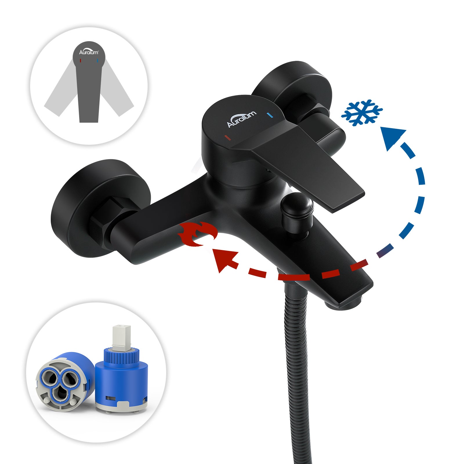 Mezclador de bañera con kit de mezclador de ducha de mano Grifo de bañera en cascada Mezclador de bañera Mezclador monomando de baño Negro - 7