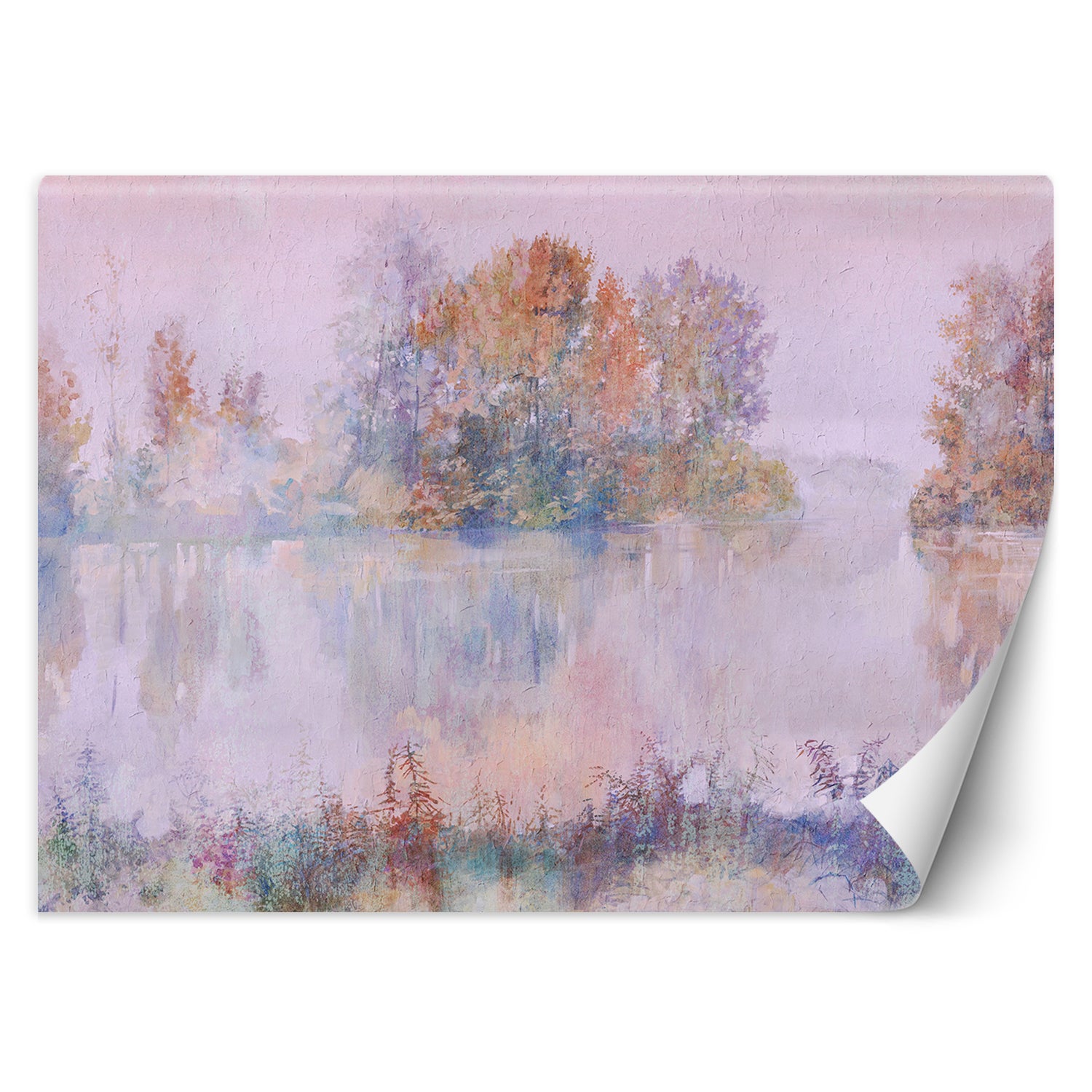 Fototapeta, Widok na jezioro mgła akwarela 200x140