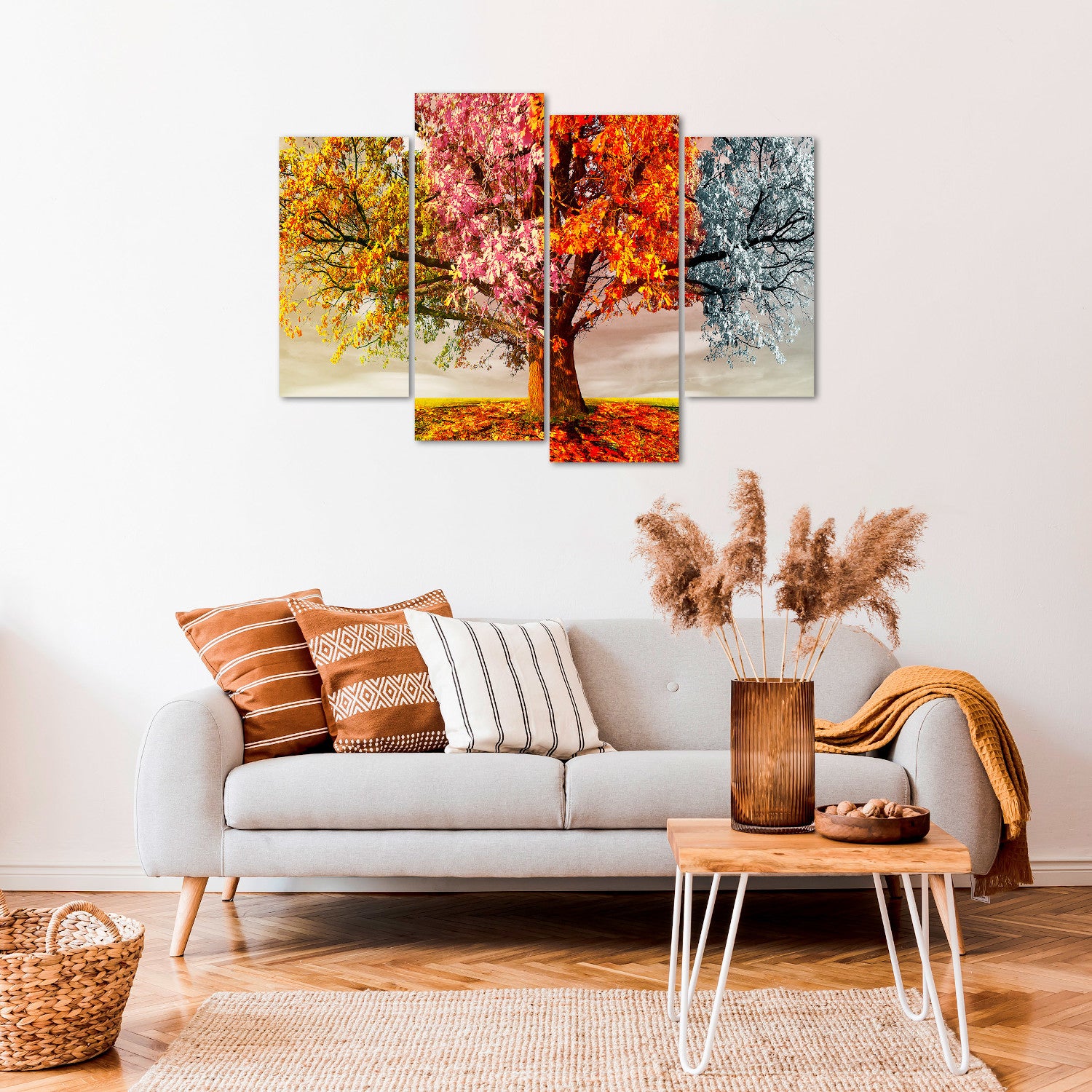 DekoArte - Impression Sur Toile Moderne | Décoration Pour Le Salon Ou Chambre | Paysage Arbres Quatre Saisons | 120x85cm - 4