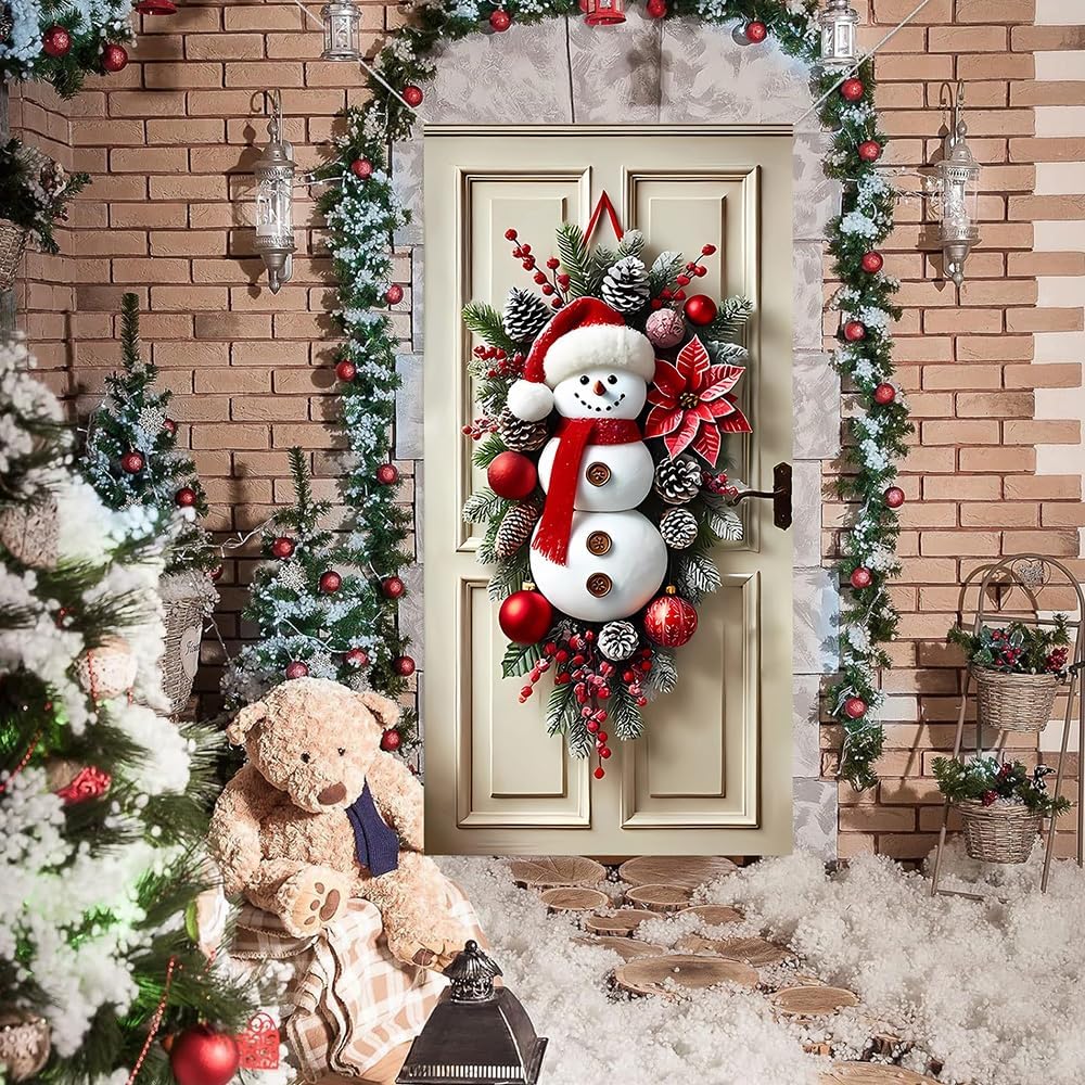 Manta navideña para colgar en la puerta, de poliéster, con diseño de muñeco de nieve, 90 x 180 cm - 3