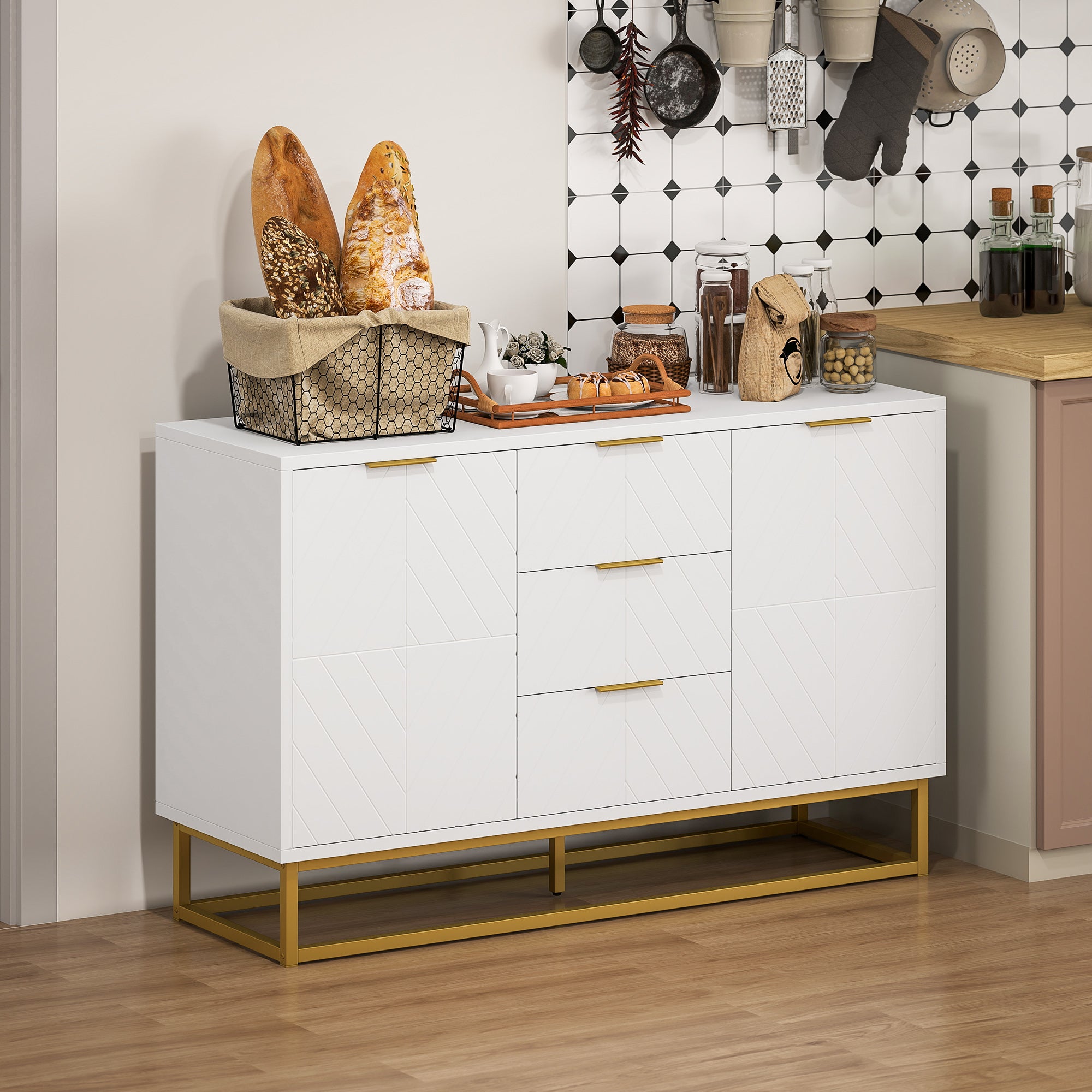 Aparador Auxiliar HOMCOM Branco MDF, Metal 120x40x76cm - 3