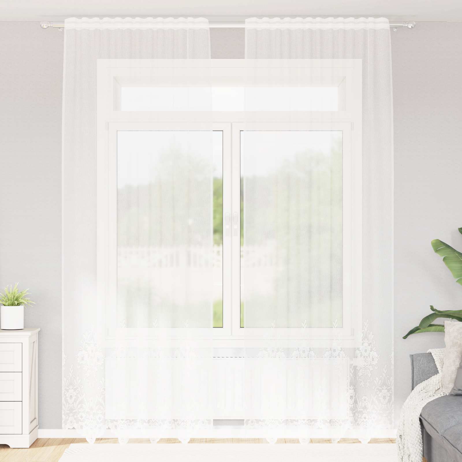 Firanka Koronkowa z zasłonami Biały 280 x 150 cm Poliester vidaXL