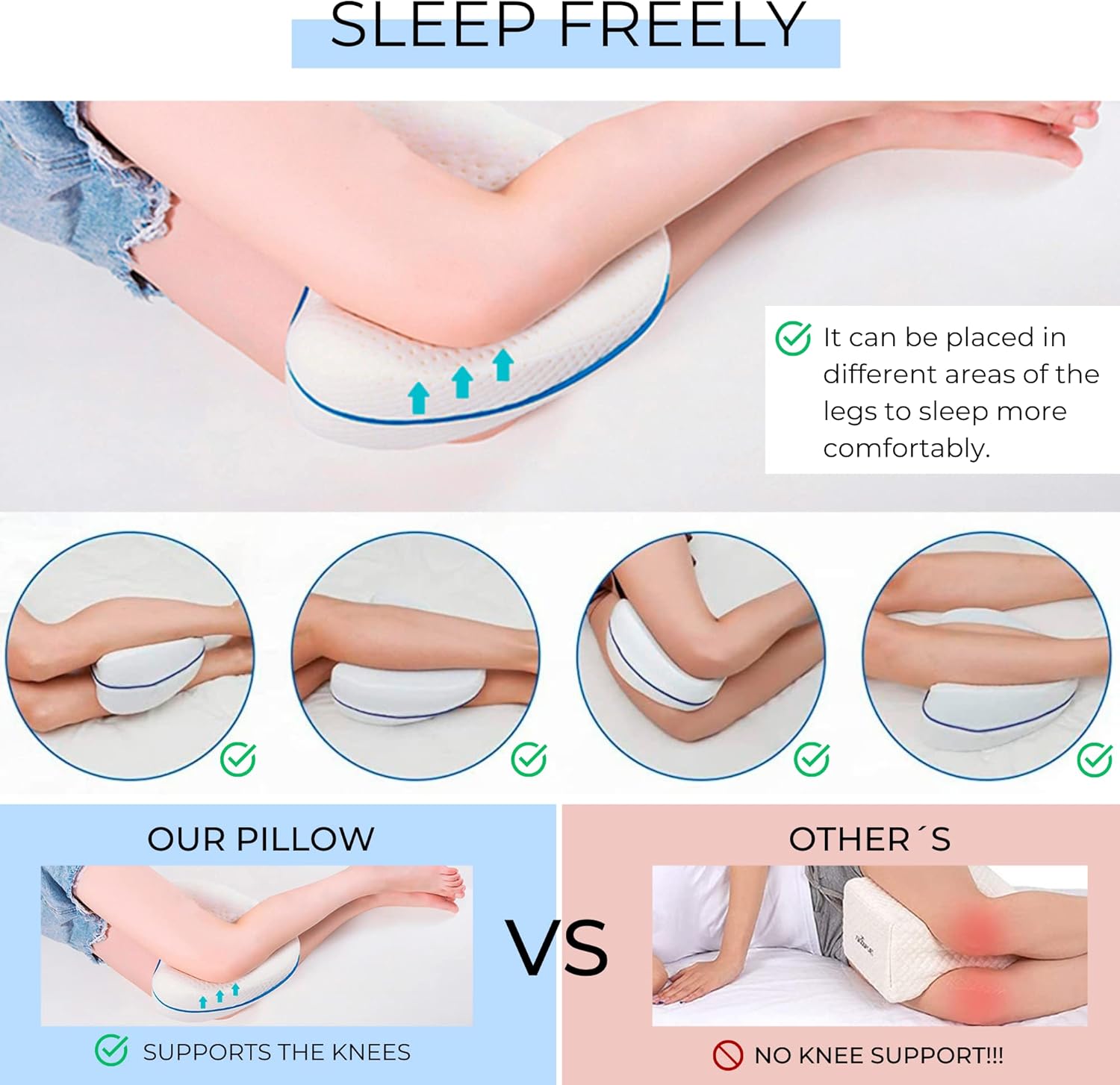 2x Oreiller Jambes Orthopédique. Coussin Ergonomique Releve-Jambes. Coussin Genoux pour Dormir Sur le côté avec Memoire Forme pour Soulagement de Dou - 3
