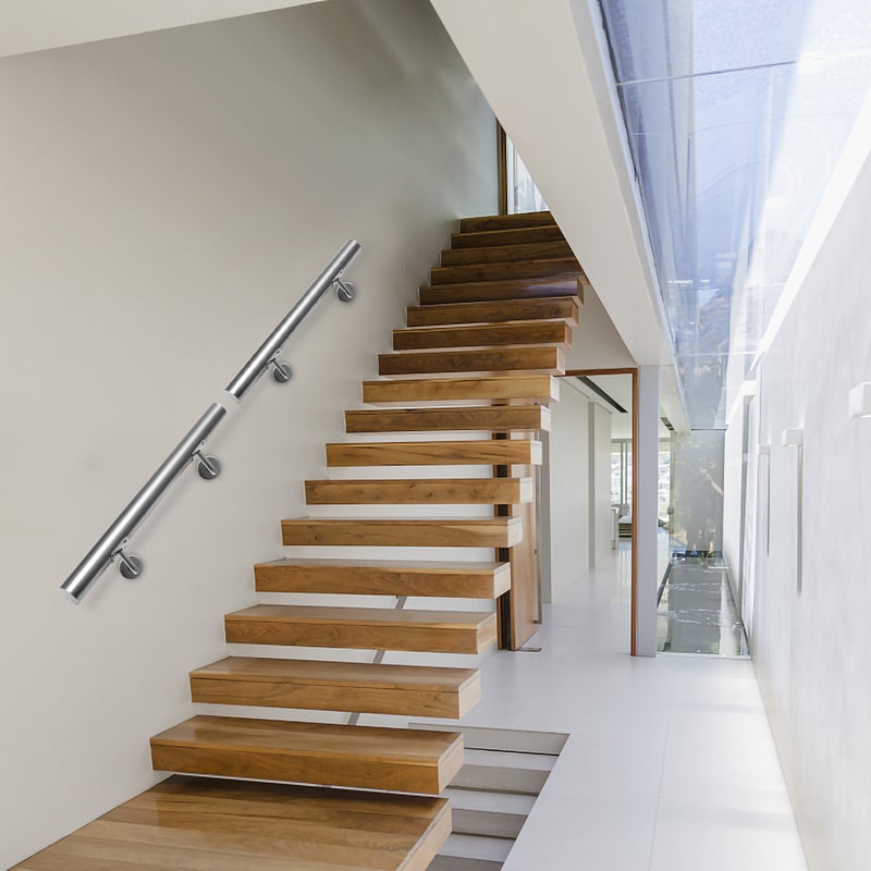 Main courante en acier inoxydable brossé Rampe d'escalier pour extérieur et intérieur Ø 42 mm Avec support argenté mat 50cm - 4