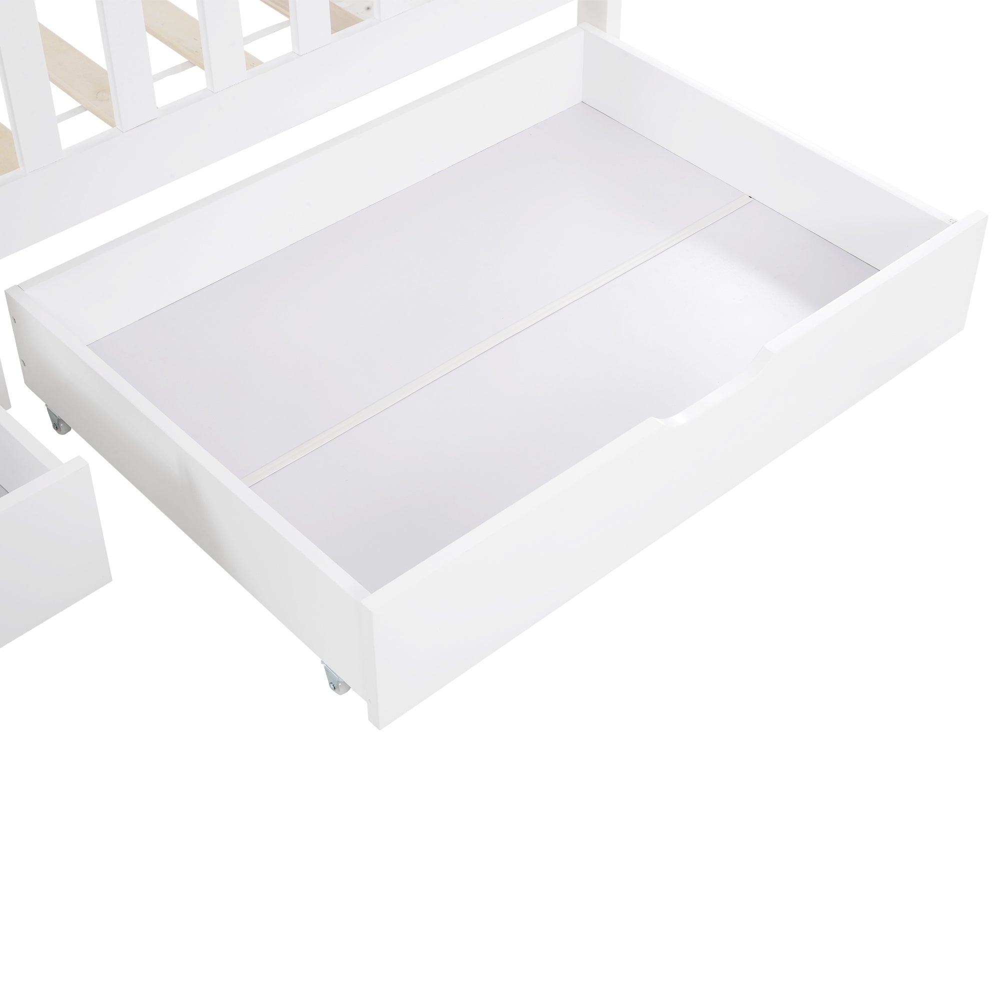 Lit enfant 200x90 cm, avec deux tiroirs, cadre de clôture et de lattes, protection contre les chutes, bois massif, blanc - 6