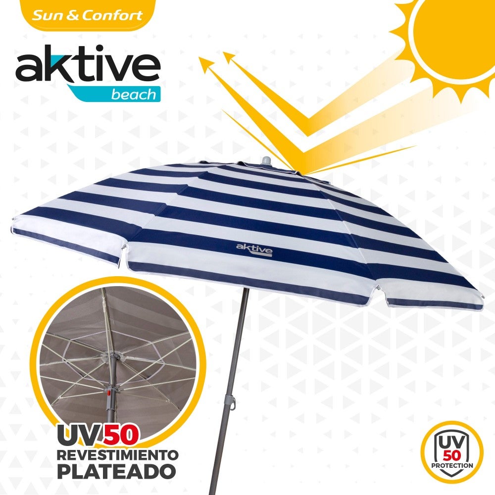 Aktive Sombrilla playa antiviento 8 varillas 220 cm marinera - 4