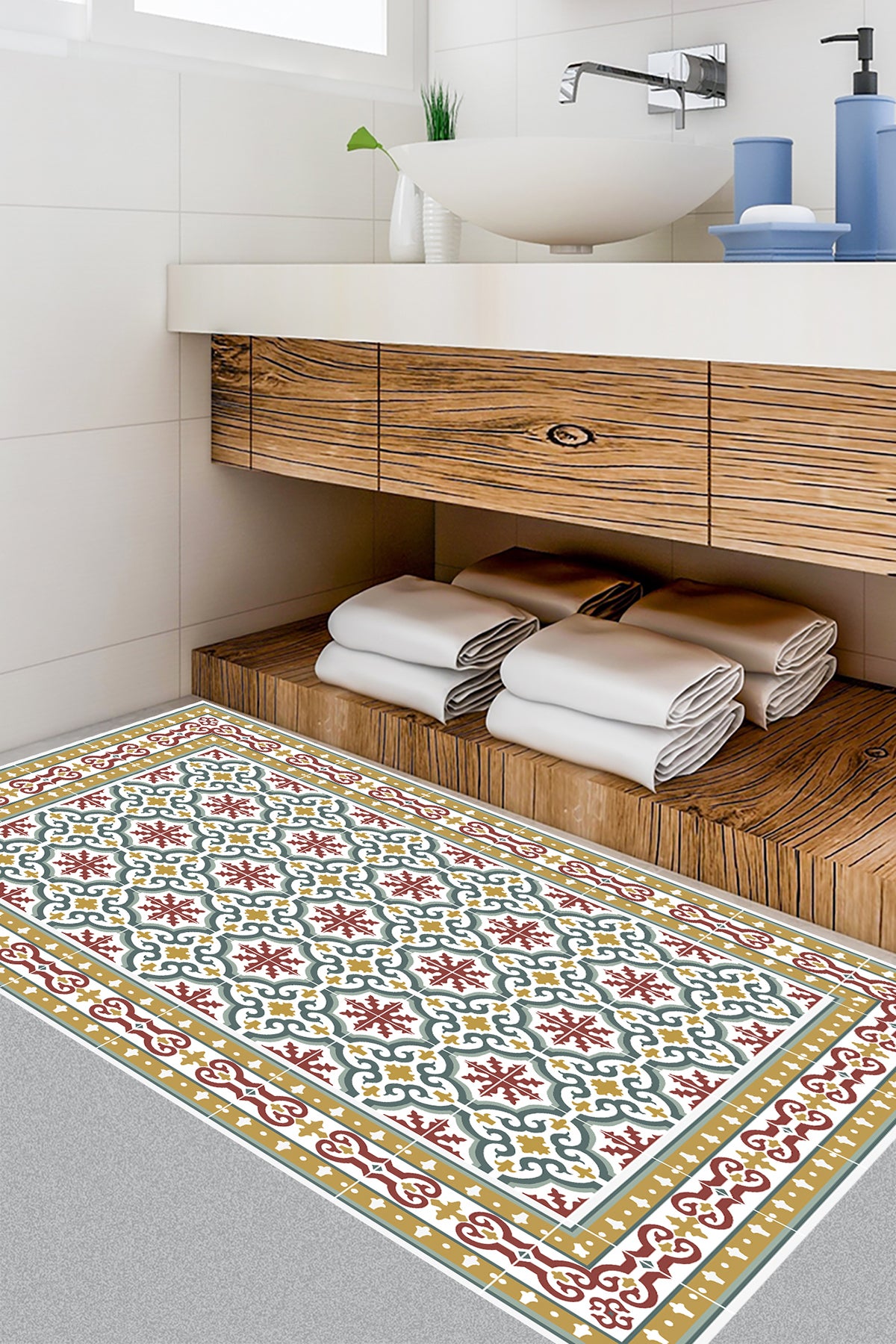 Tapis antidérapant en vinyle Brigitte 50x100 cm - PVC imprimé, lavable, ignifuge, pour le salon ou la cuisine, style hydraulique - 2