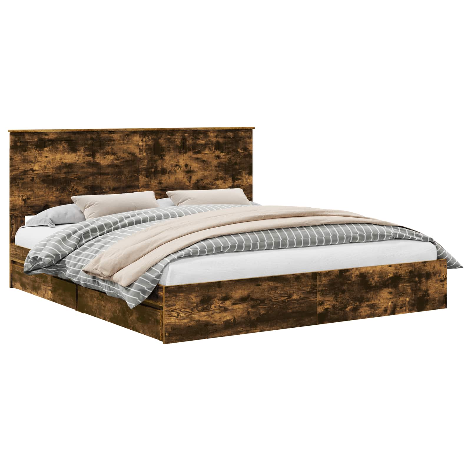 Lit avec rangement, panneau de bois, chêne fumé, pour la chambre, 180 × 200 cm - 2
