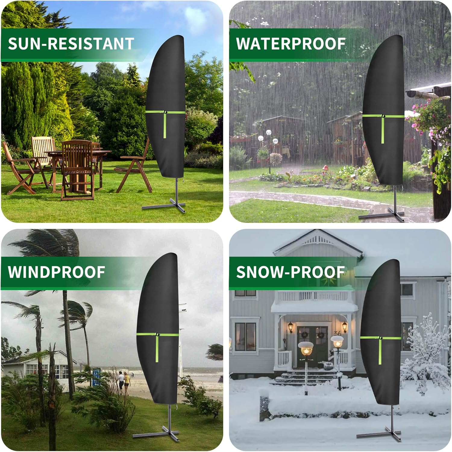 Housse de parasol déporté - Coupe-vent robuste - Grande protection 1 à 3 m - Résistante aux UV - Étanche - Fermeture éclair - 4