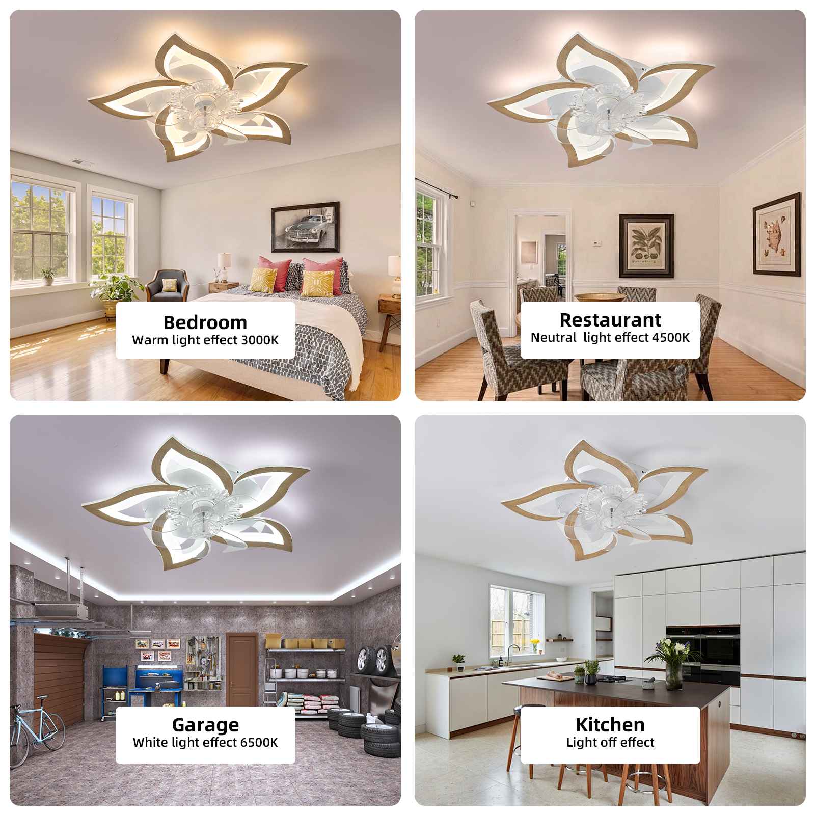 Ventilateur lumineux caché en forme de fleur | Lampe de plafond intelligente avec télécommande et réglage de couleur | Pour 10-15 m² - 8