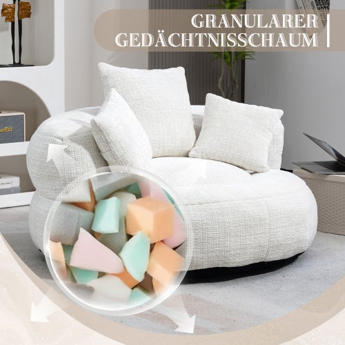 Poltrona Lazy Sofa com três almofadas, assento confortável com encosto alto, para adultos e crianças, interior/exterior, chenille bege - 8