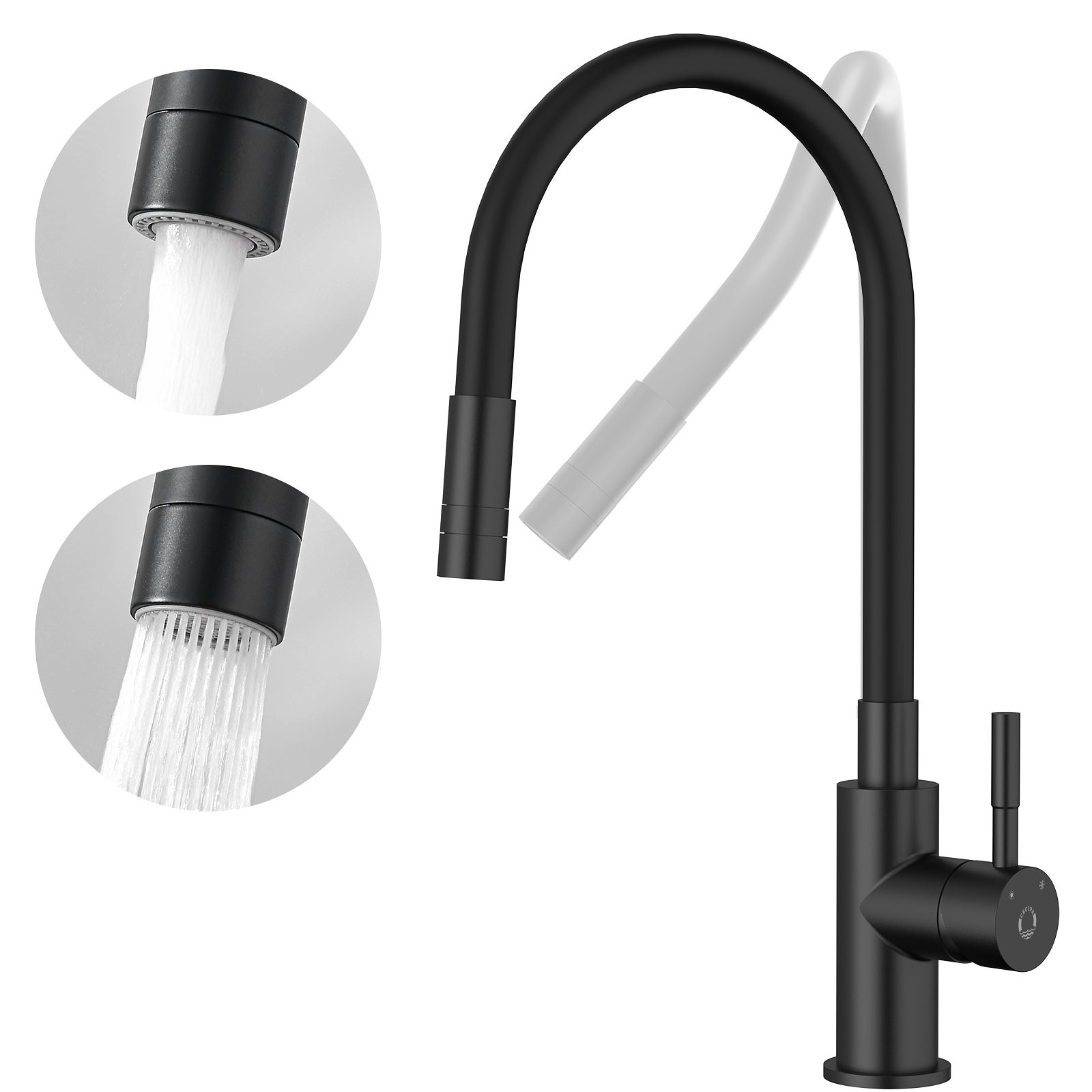BLANCO CULINA-S II Mini Grifo De Cocina En Negro Mate, Alta Presión, Con Manguera Extraíble, Cambio De Chorro Transparente A Chorro De Ducha, Cartucho De Cerámica, Ahorro De Agua, 8,1 X 24