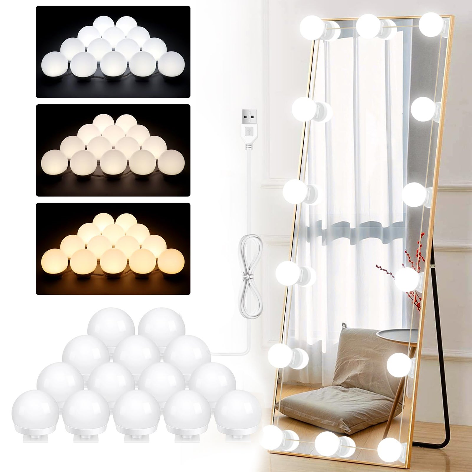Lampa kosmetyczna LED lampa do makijażu w stylu Hollywood do toaletki z ściemnianymi żarówkami oprawy oświetleniowe do toaletki z trybami kolorów