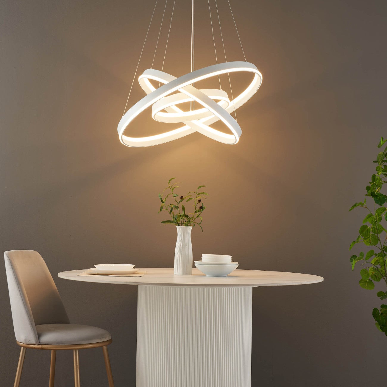 Moderna lampada a sospensione a LED, 3 anelli, lampadario a sospensione regolabile, dimmerabile 2700K - 6500K, con telecomando