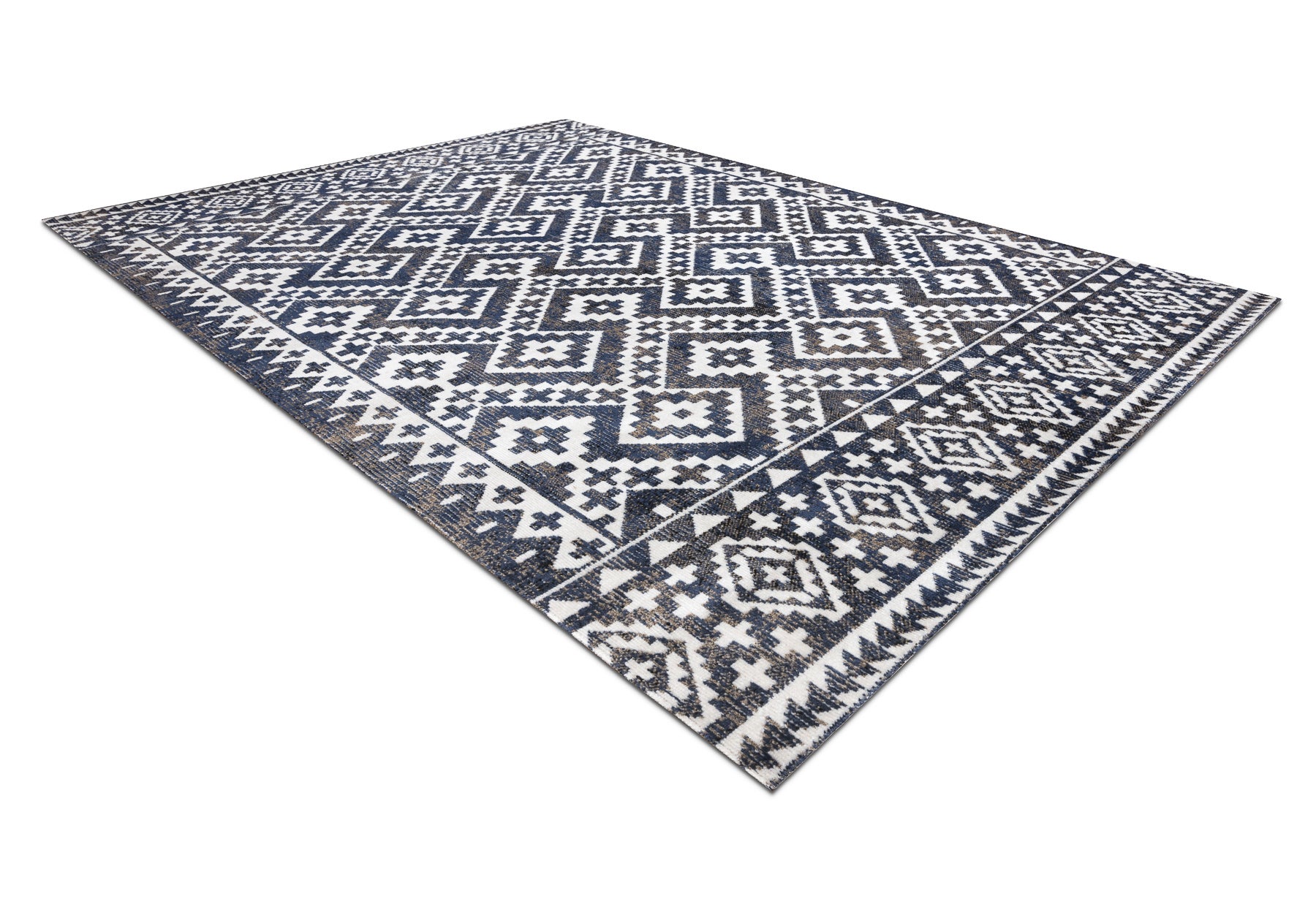 Dywan nowoczesny MUNDO E0561 romby, zygzak 3D outdoor niebieski / beż 200x290 cm - 3