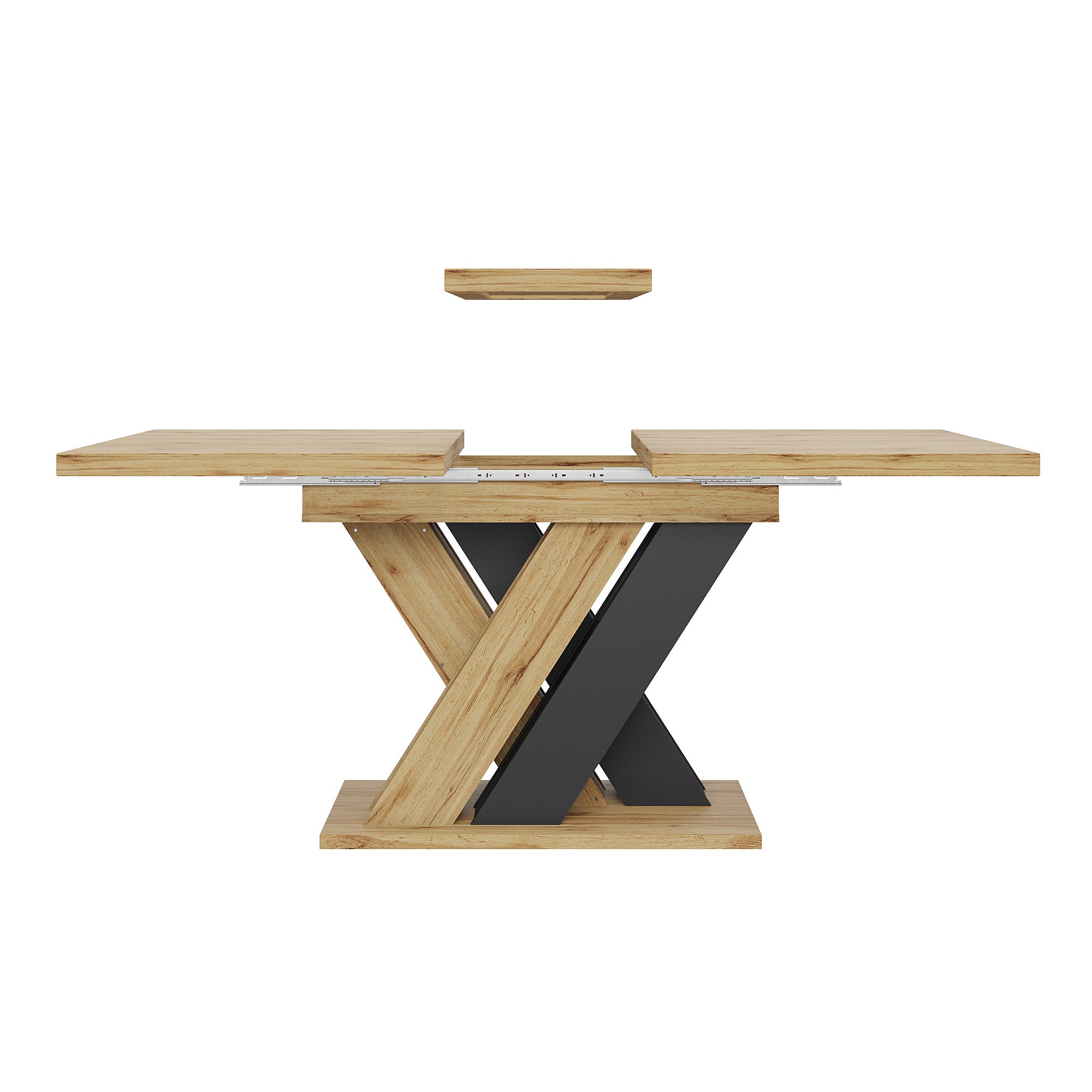 Table de Cuisine Extensible (119-158,5×80×75 cm), avec Pieds en X, Compartiments de Rangement intégrés, Table de Manger Extensible,Naturelle + Noir - 9