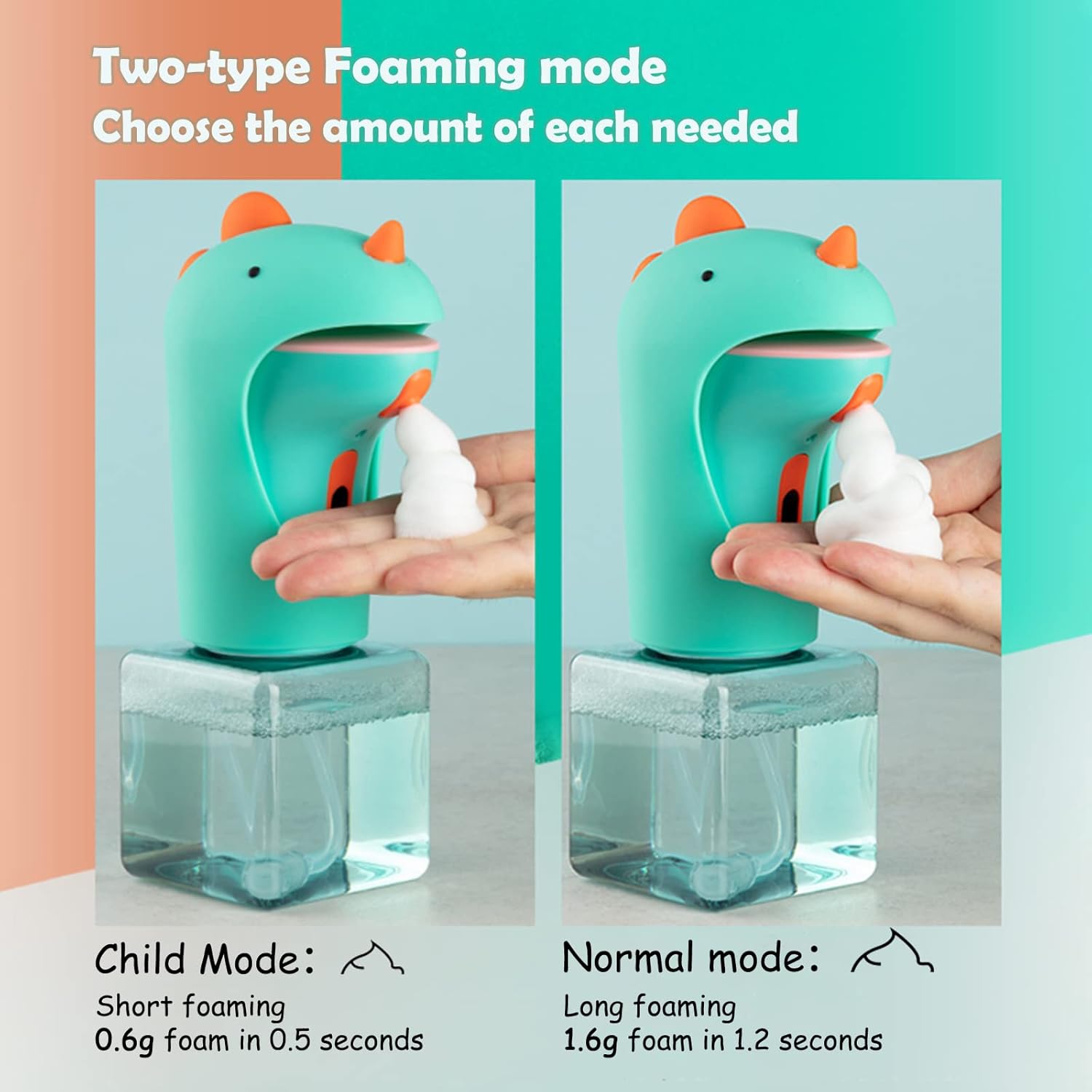 Distributeur automatique de savon mousse intelligent sans contact pour enfants, motif dinosaure mignon, 250 ml - 2