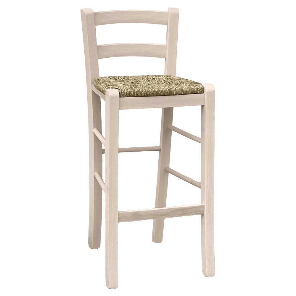 Tabouret en bois avec assise en paille, années 70 | Selency