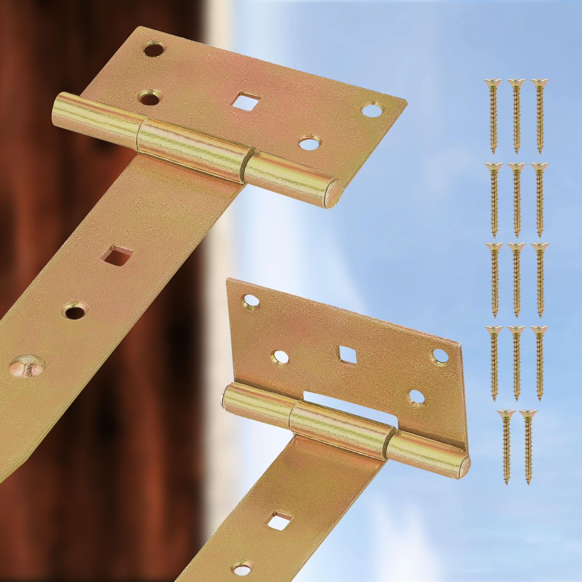 Lot de 2 Charnières de Porte en Croix Galvanisé - 200 mm - Charnière de Porte - Charnière à Portail de Jardin - Doré - KOTARBAU - 8