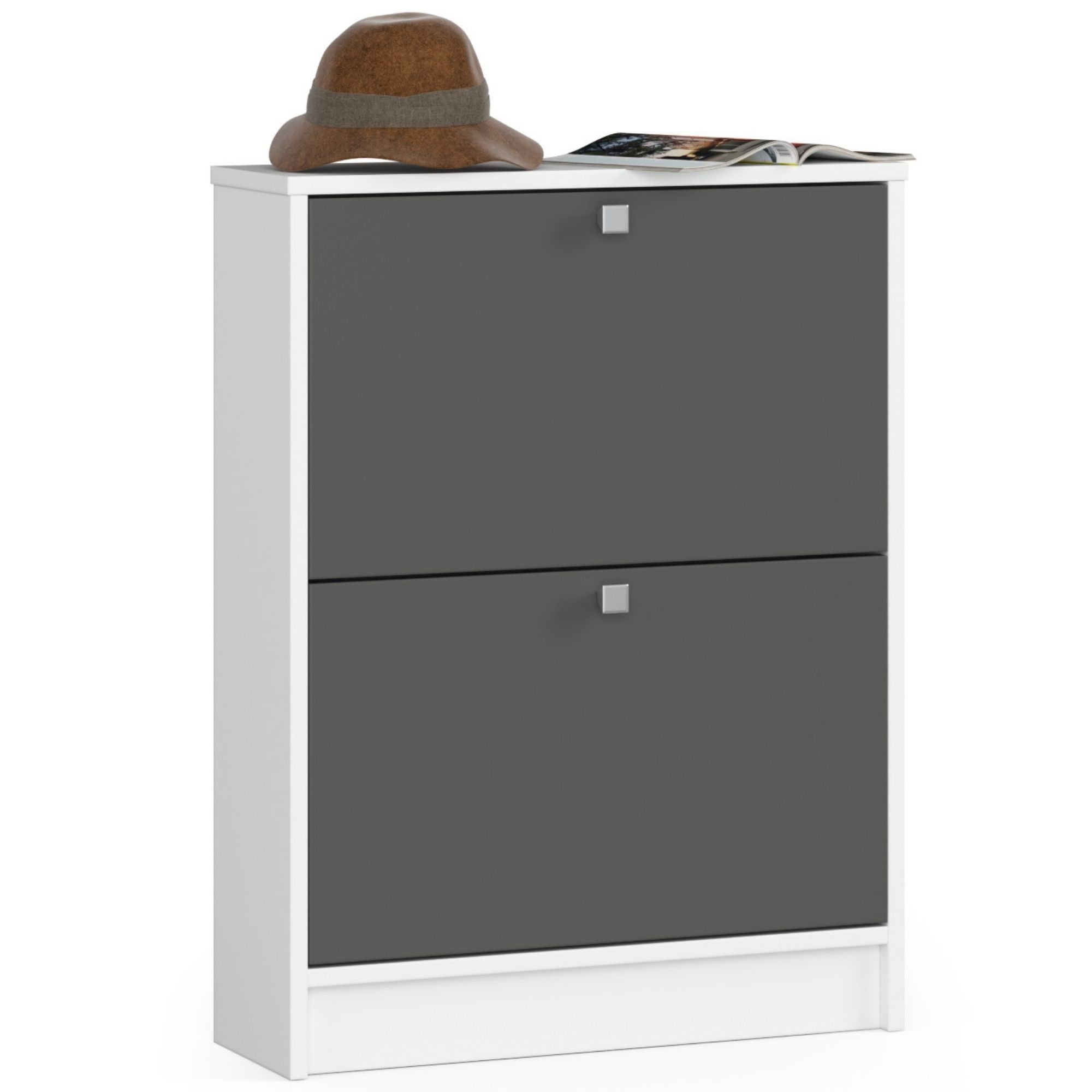 Szafka na buty AKORD Biała 60 cm 2 drzwi kolor Grafit Szary mat 2 półki 60x20x80 cm