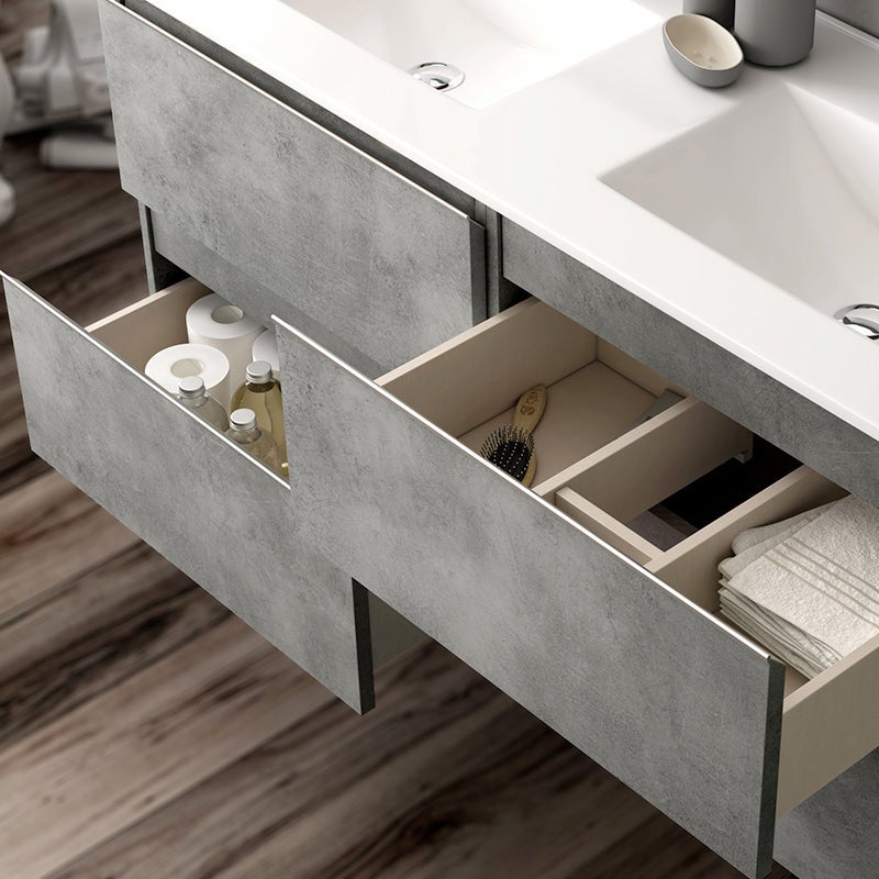 Meuble de salle de bain 140cm double vasque - 4 tiroirs - BALEA - ciment (gris) - 3