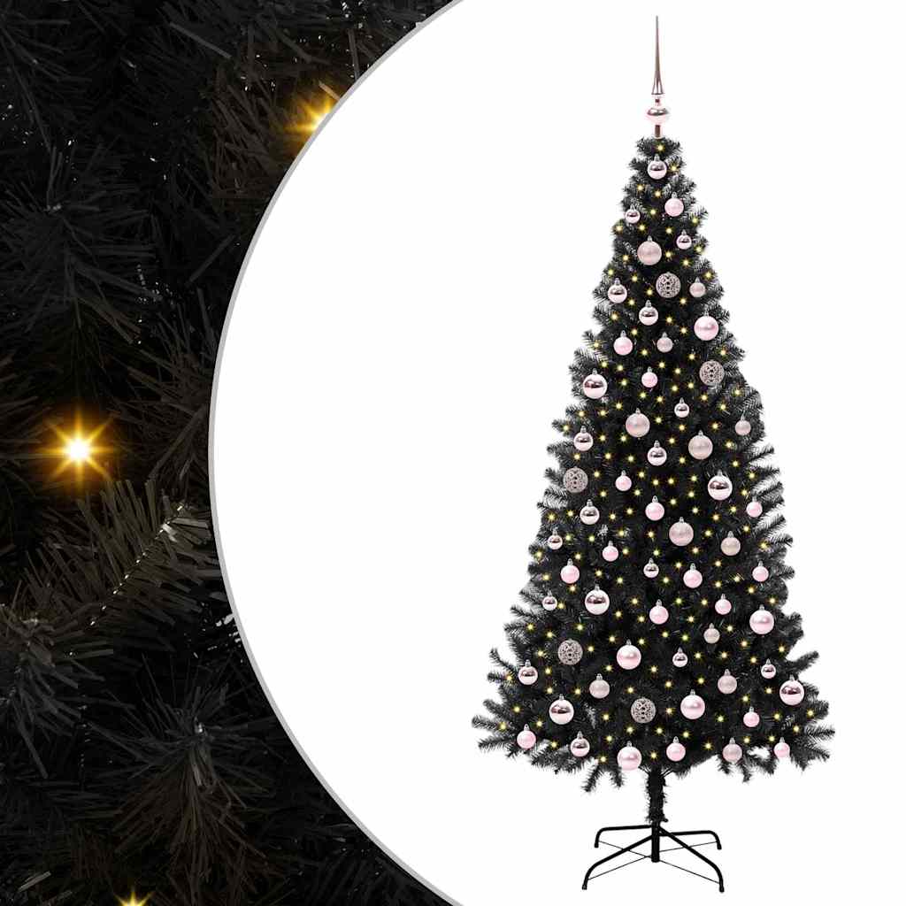 Choinka z 300 diodami LED z podstawą Czarny 210 cm PVC