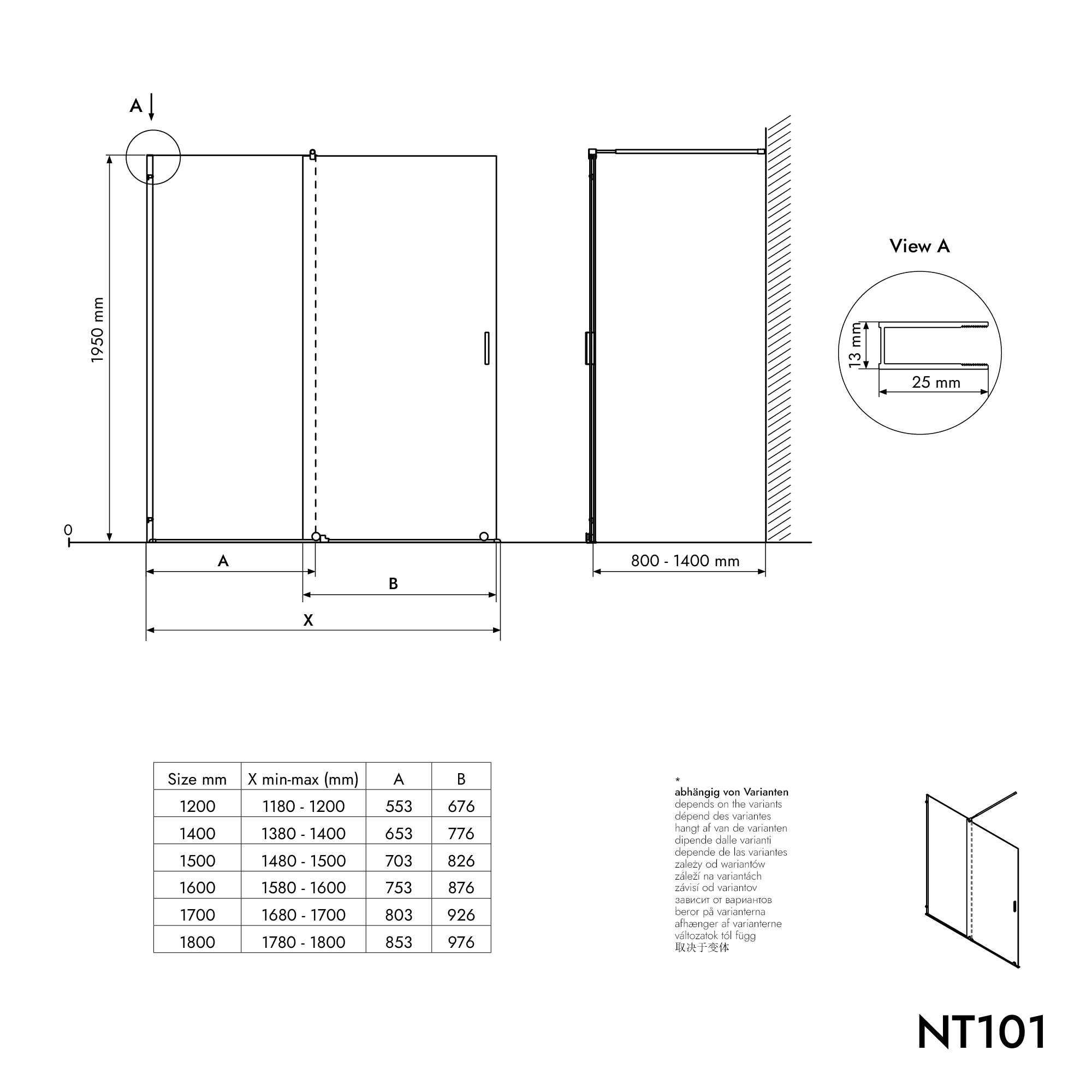 Bernstein Ścianka prysznicowa Walk-In 140cm NT101 szkło szare ESG 8mm drzwi prysznicowe przesuwne ze ścianką - 8