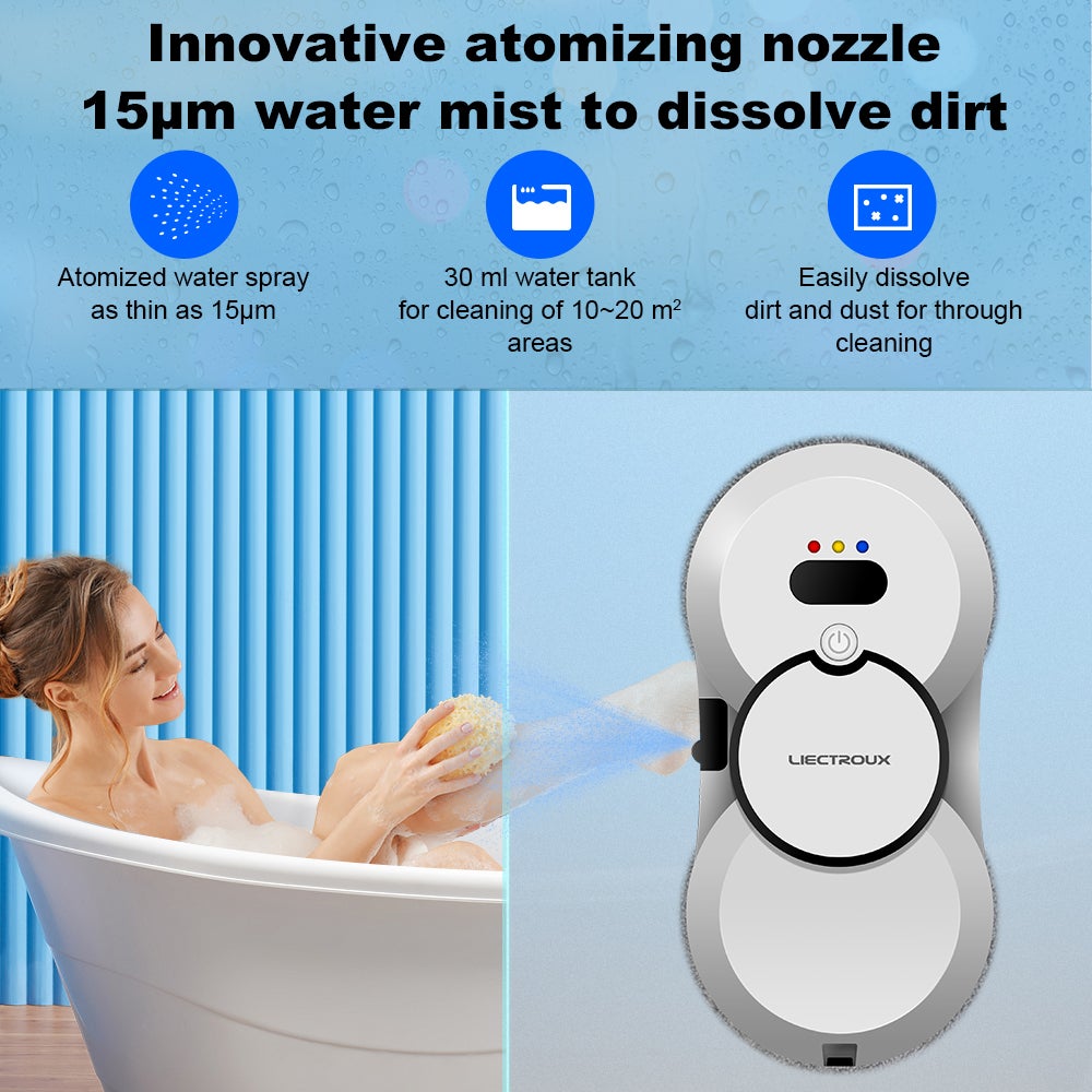 LIECTROUX HCR-10 Negro – Robot Limpiacristales Inteligente Autónomo, 2800 Pa, Depósito 30 ml, Limpieza Automática + 10 Paños Incluidos – Blanco - 4
