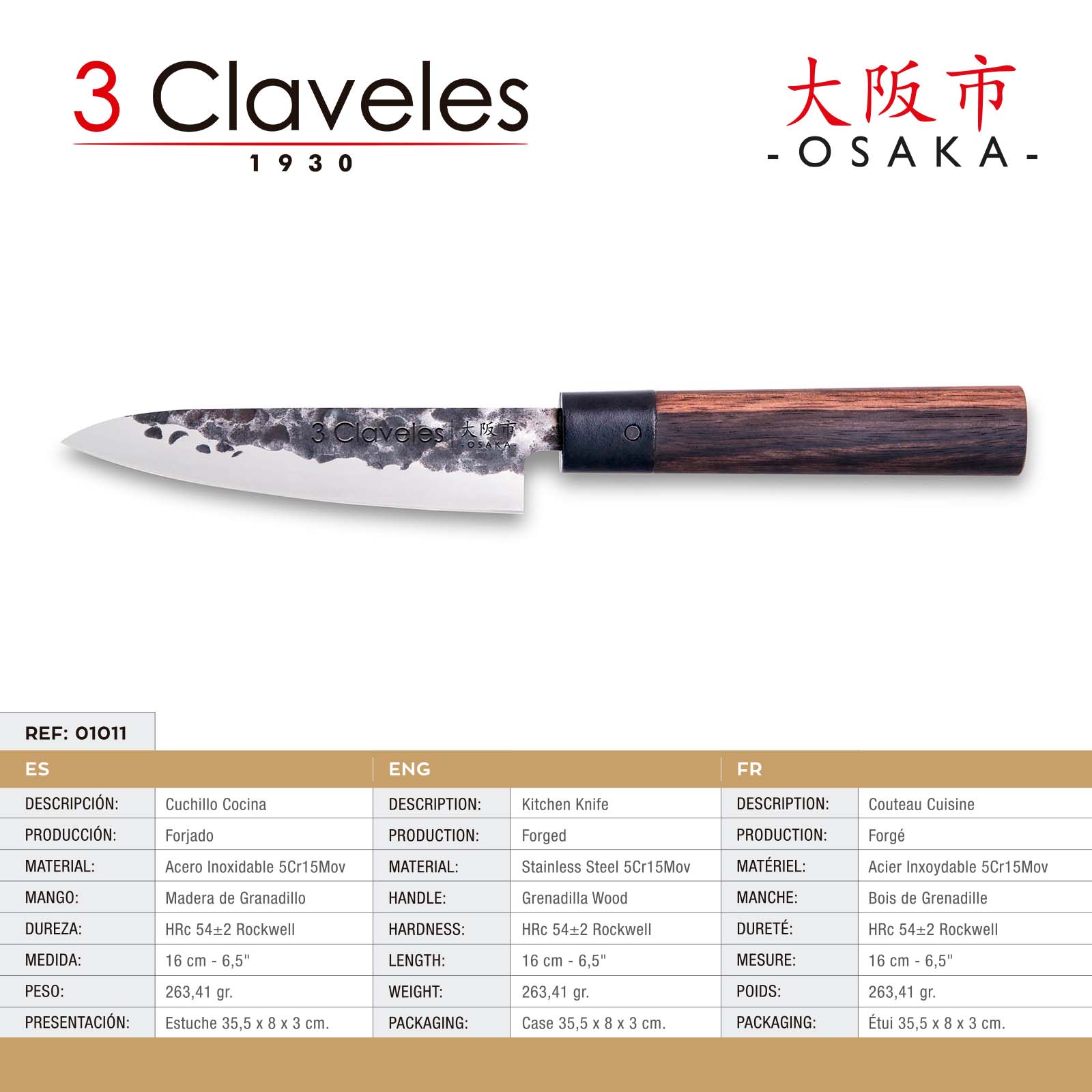 3 Claveles Coltello Giapponese da cucina 16 cm, Legno, 6 Unità - 3