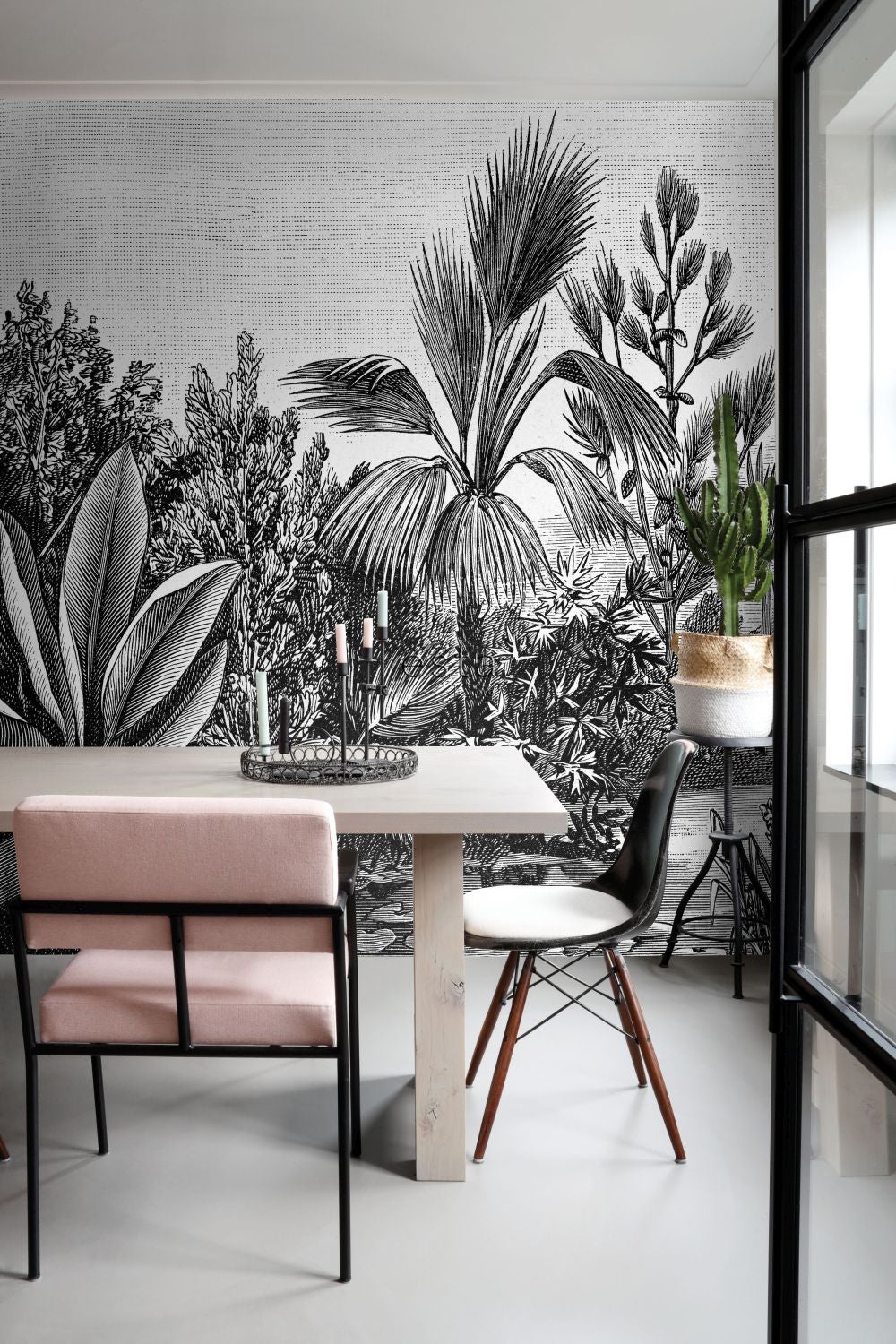 Papier peint panoramique paysage tropical noir et blanc - 400 x 279 cm - ESTAhome - 2