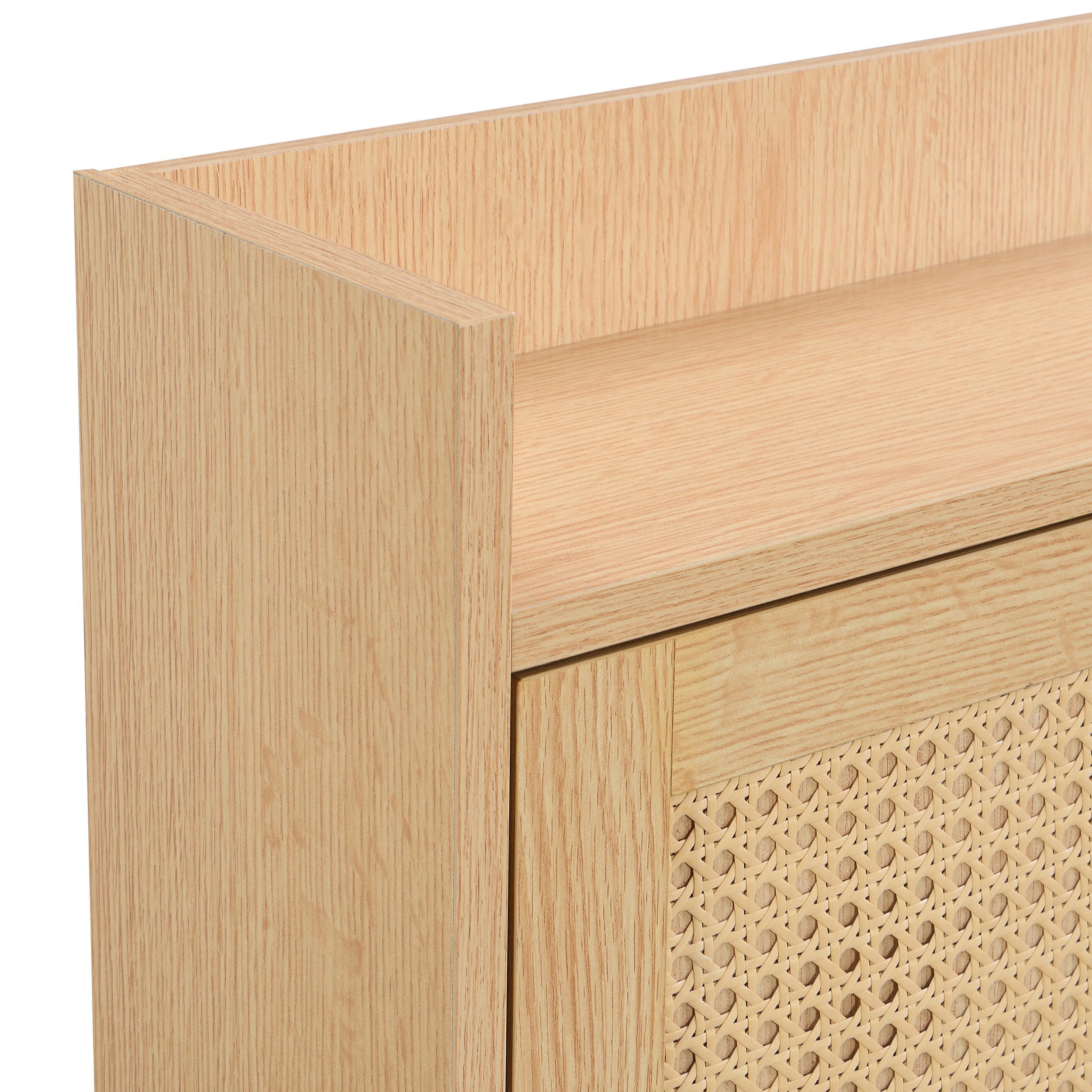 Meuble à chaussures en bois et rotin - 3 portes abattants et 1 tiroir - étagère réglable - Naturel - 7