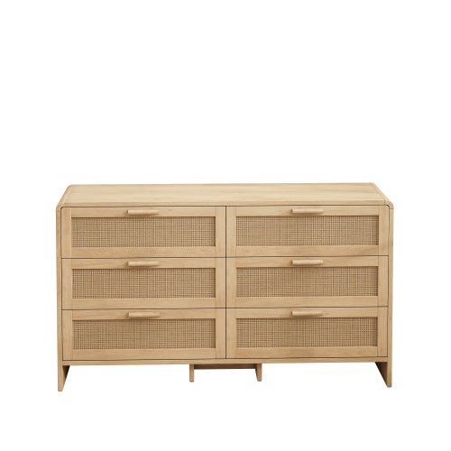 Armario De Almacenamiento De Ratán Con 6 Cajones - Mueble Elegante 80x130 Cm Color Natural Para Dormitorio Y Salón