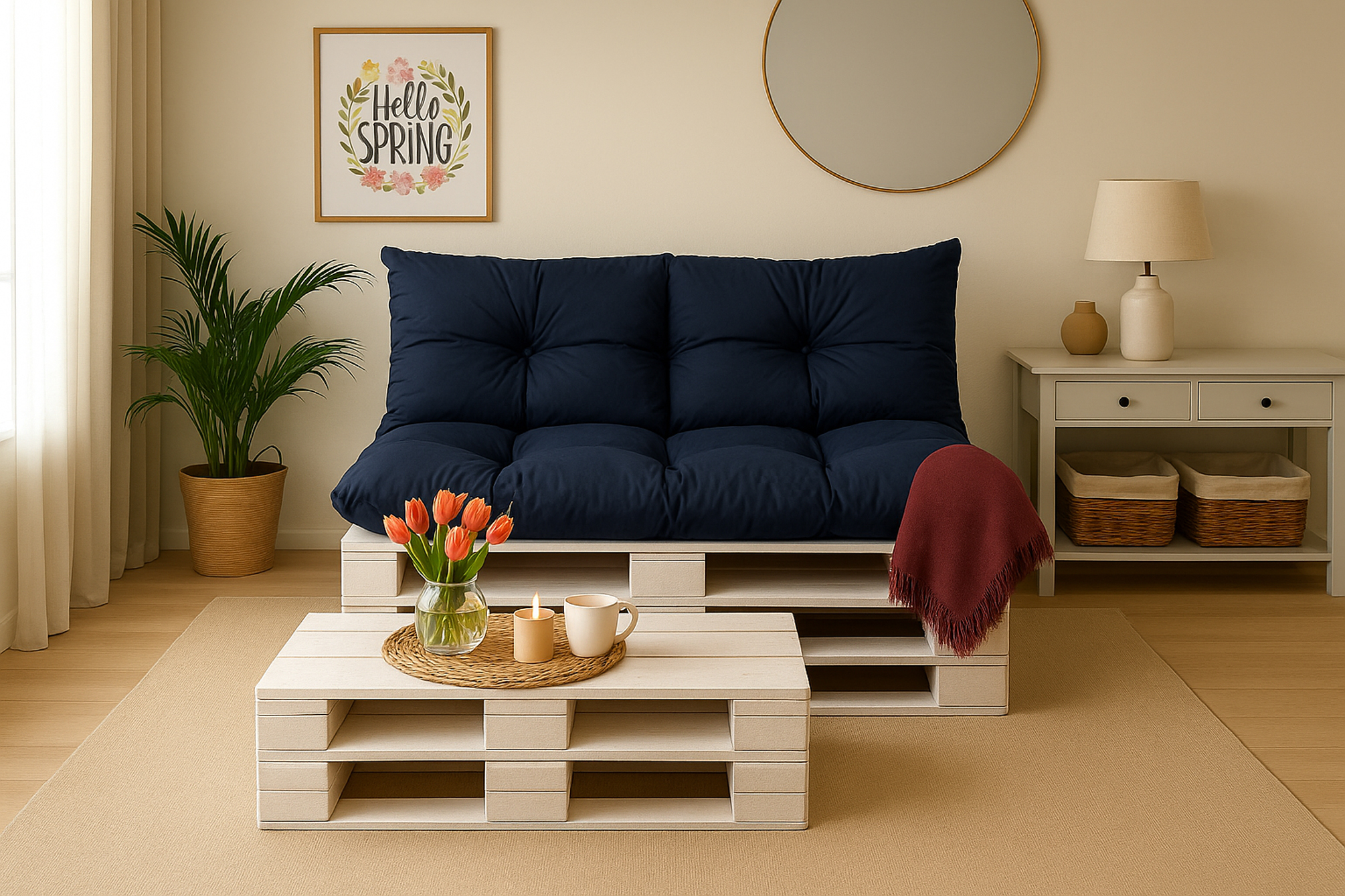 Coussins pour palettes, Assise 120x50 et Dossier 120x40cm Bleu foncé, coussins canapé / coussin palette in / extérieur, SETGARDEN - 5