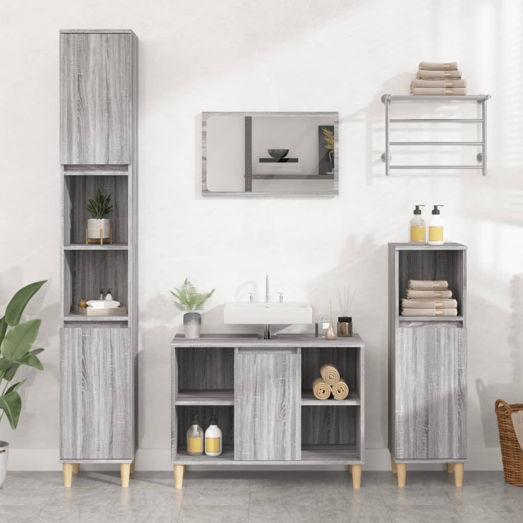 Maison exclusive - set de muebles de baño 3 pzas madera contrachapada gris sonoma