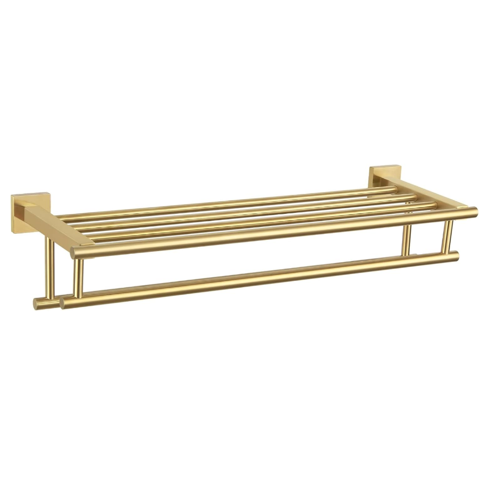 Wieszak na ręczniki łazienkowe z podwójnym drążkiem, długość 50 cm (złoto szczotkowane)
