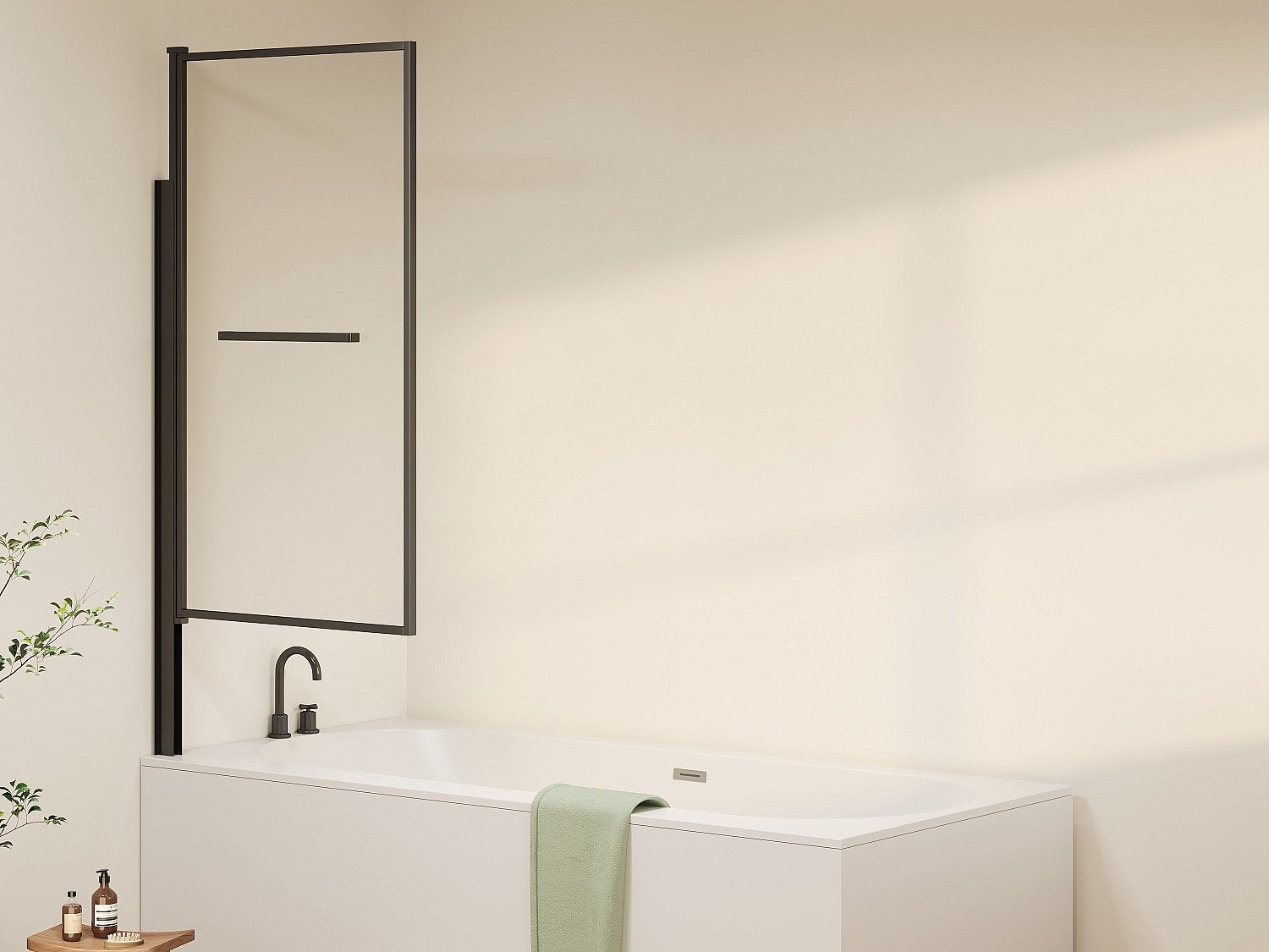 Pare baignoire relevable et pivotant avec porte serviette - Noir mat - 80 x 140 cm - VESLIRA - 2