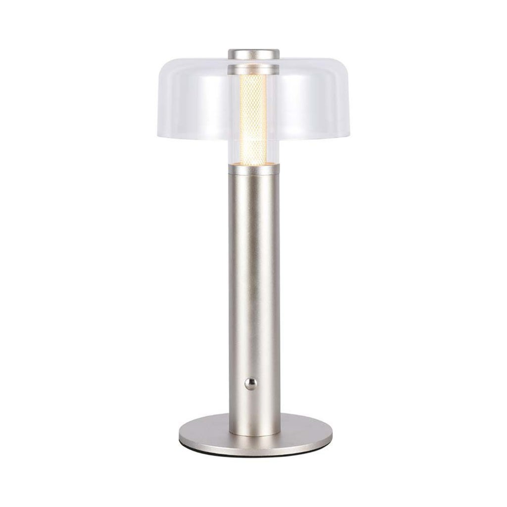Lampa stołowa LED 1 W, kolor szampański i przezroczysta biel, ładowalna przez USB C, dotykowa, ściemnialna, 3000 K