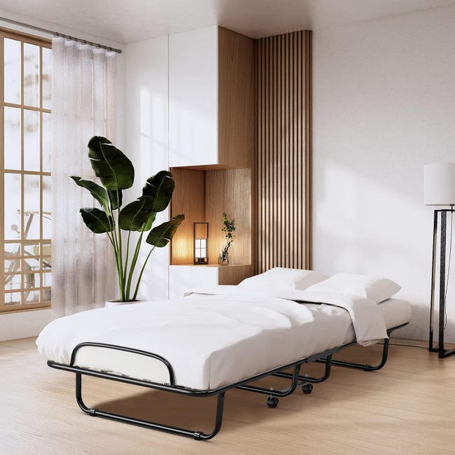 Letto pieghevole 90x200cm con ruote + materasso, portata 150KG Struttura in acciaio | Leroy Merlin Letto pieghevole 90x200cm con ruote + materasso, portata 150KG Struttura in acciaio | Leroy Merlin