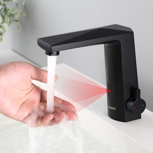 Lonheo Max Mitigeur Lavabo Capteur Infrarouge Intelligent Automatique,Mitigeur Infrarouge Electronique Noir en Laiton à Eau Chaude/Froide,EU Modèle