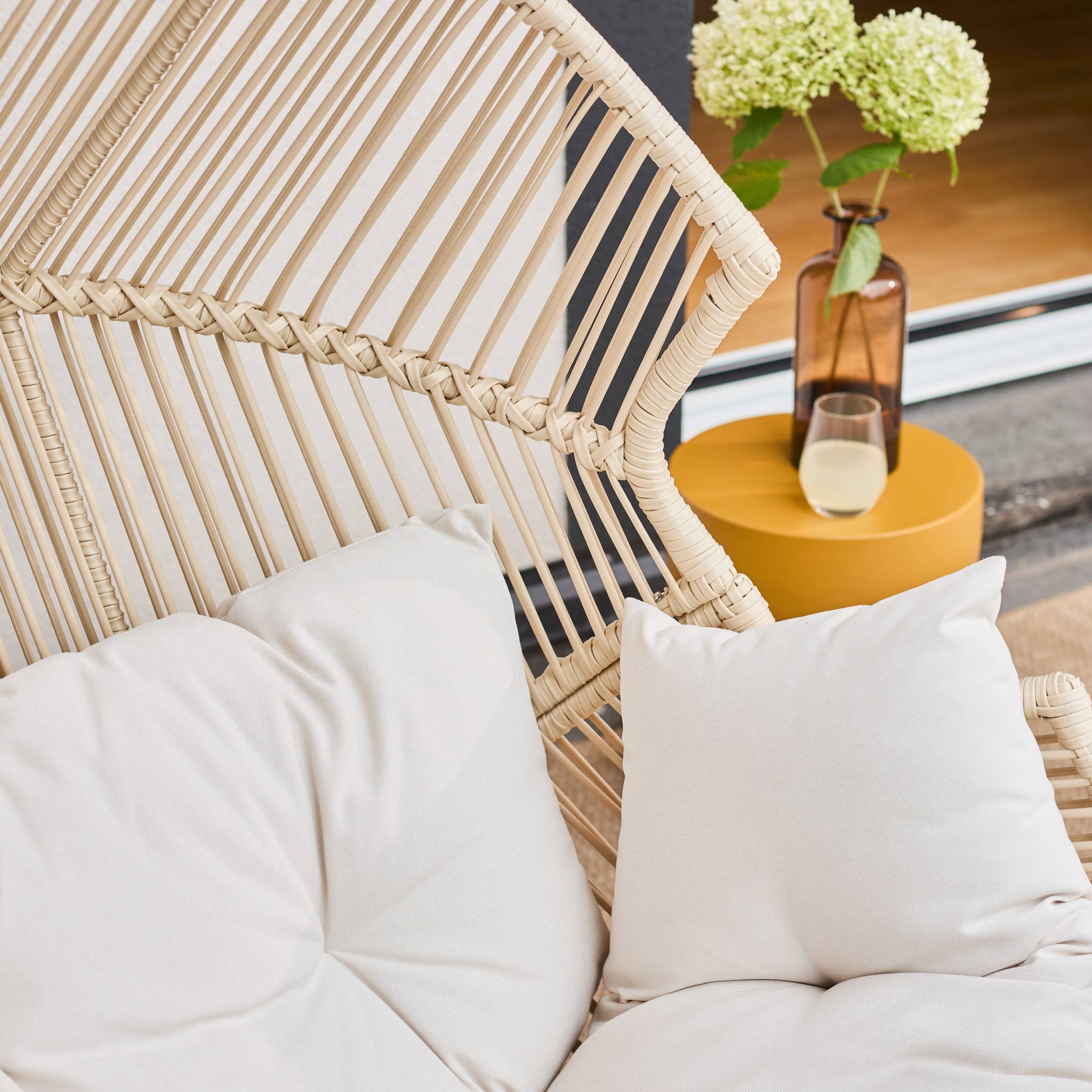 Fauteuil oeuf de jardin acier et résine beige - Salenza SOLENZA - 5