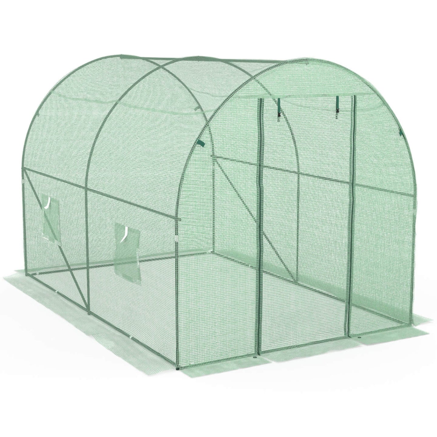 Serre de jardin tunnel 6m² 3 x 2 x 2 m acier galvanisé + bâche anti-UV avec porte et fenêtres ROMA verte - 3