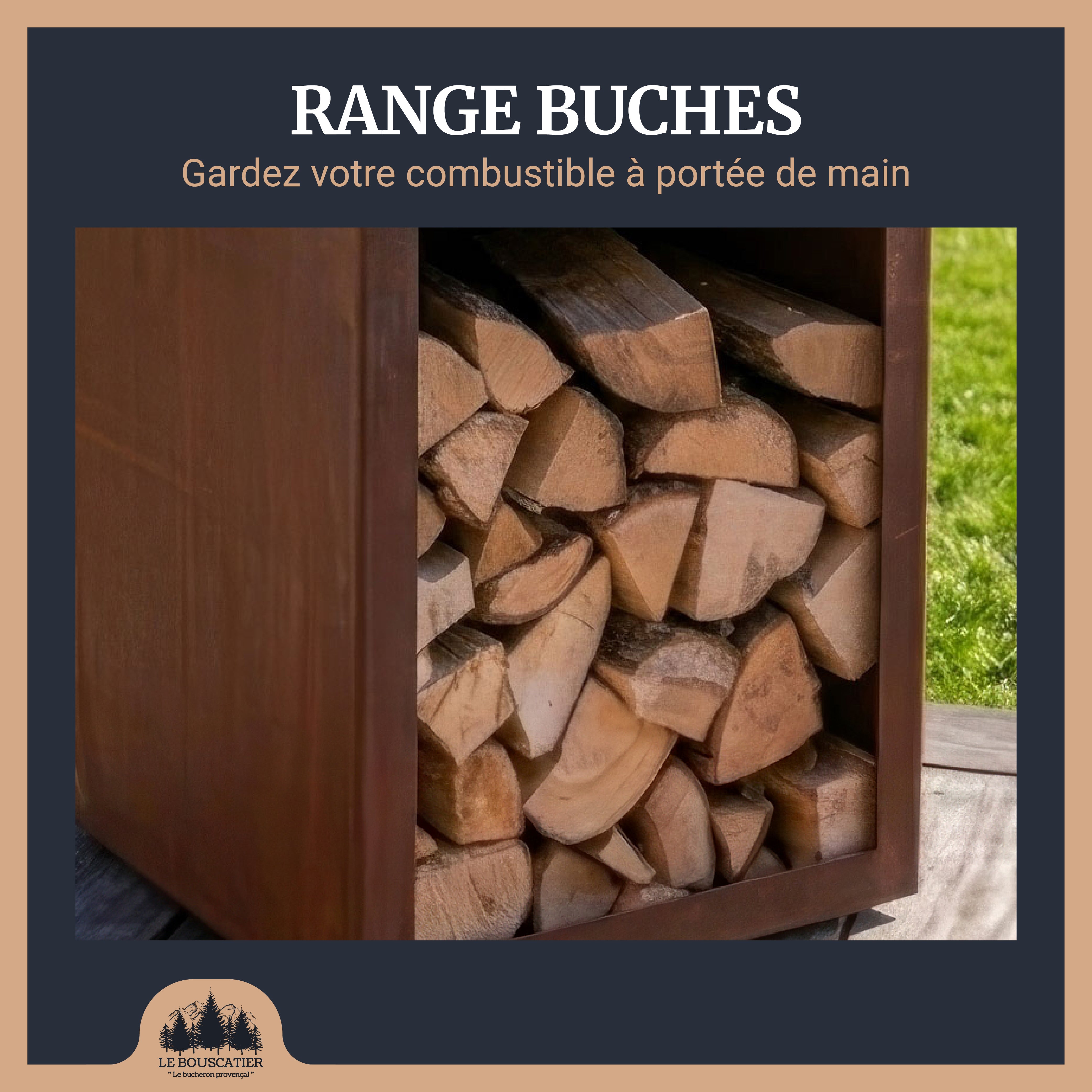 Lou Bouscarian carré 74x74x90cm - Brasero plancha en acier corten avec Rangement bûches - Grille de cuisson, stop food et kit d'allumage offerts - 3