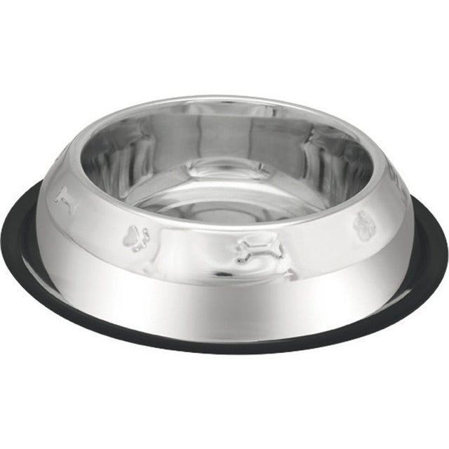 Tigela para comida e água para cães. Em formato de pirâmide, feita de aço inoxidável antiderrapante.