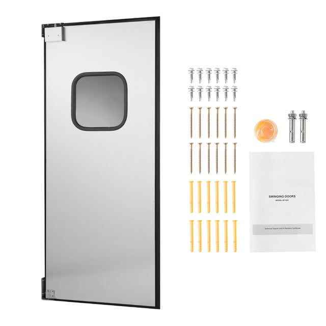 Porte battante SucceBuy en acier inoxydable a panneau unique pour ouverture de 91x213 cm,avec trous pre-perces, accessoires inclus, installation aisee