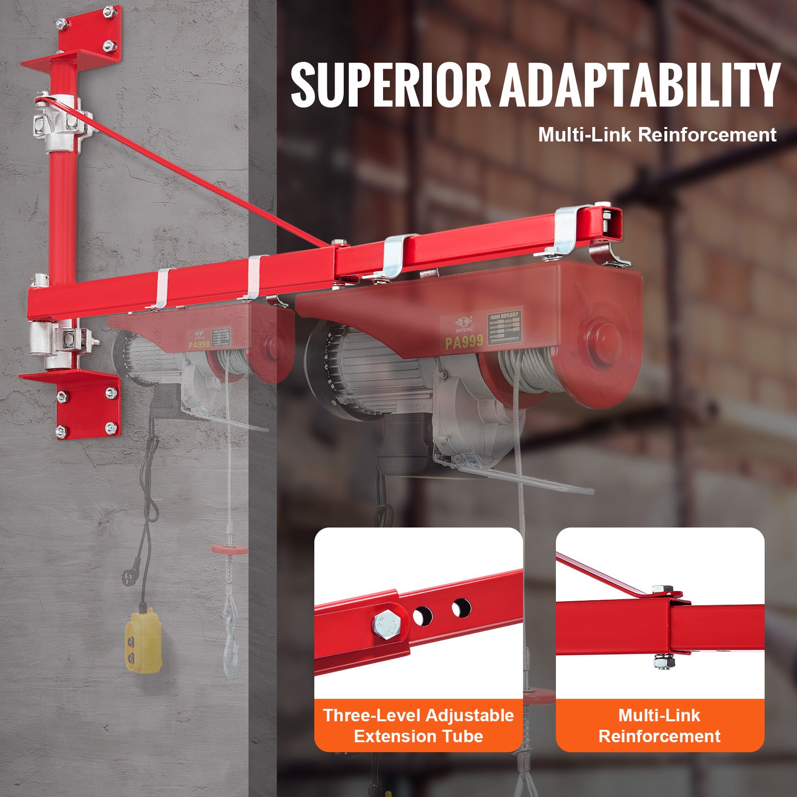 Bras de support de palan électrique,VEVOR capacité de charge 300 kg,bras pivotant support palan avec poteau,cadre de palan acier,levage de palan - 5