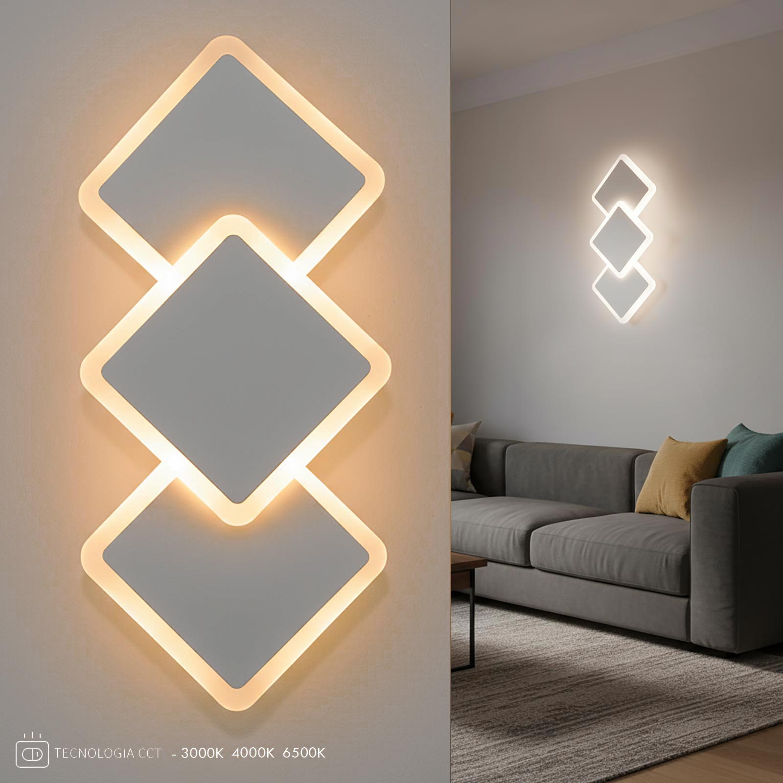Applique Da Parete LED A Forma Di Cuore 6W - 3 Temperature Colore (3000K/4000K/6500K), Bianco, Per Camera Da Letto, Soggiorno, Cameretta