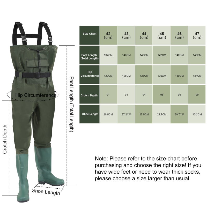 waders Cuissardes de pêche,pêche Waders pour Hommes Femmes Chasse Waders vec Bottes imperméable vert-Taille 45 avec crochet - 2